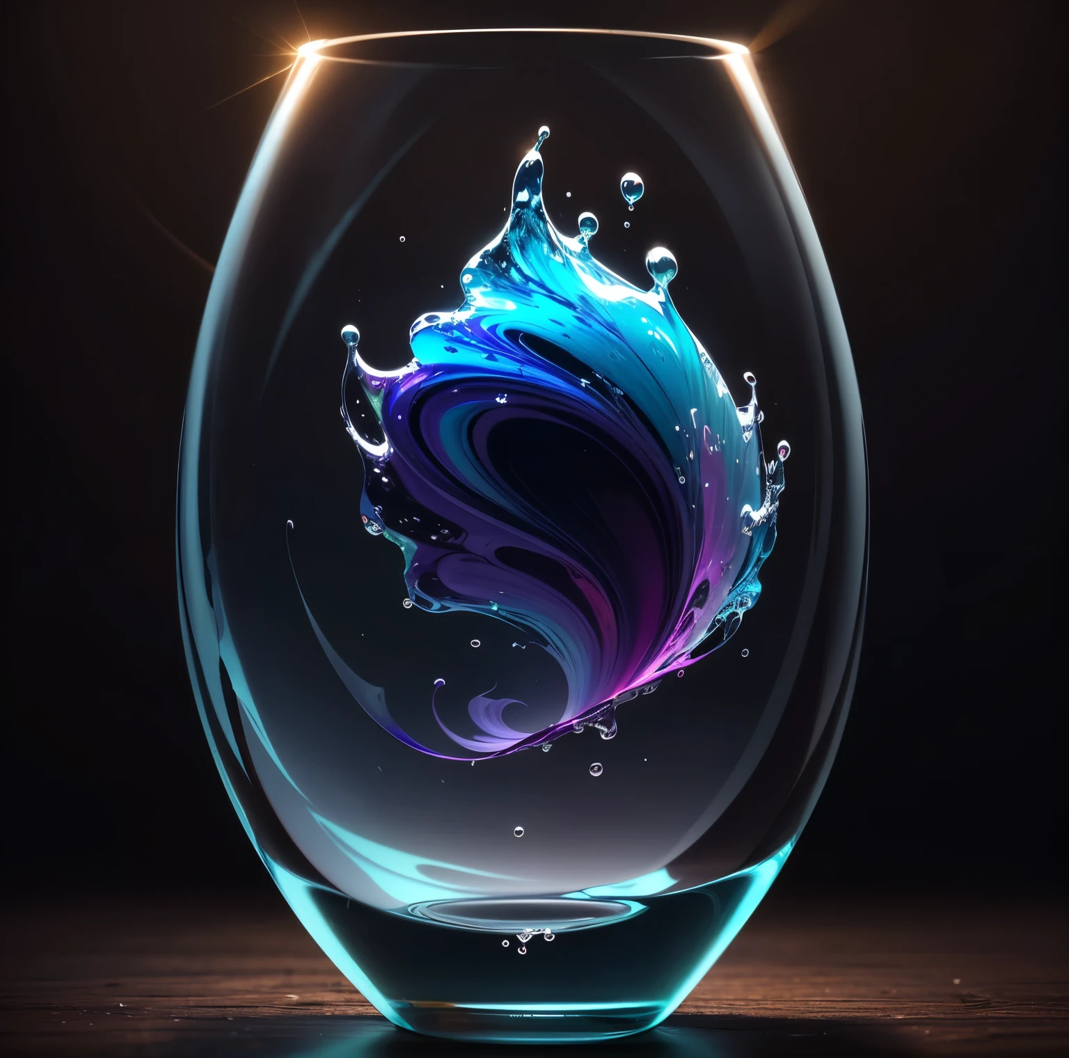 there is a glass with a liquid splash in it, a rainbow of colors, photoshop water art, water art photoshop, liquid sculpture, water art manipulation, full of glass. cgsociety, liquid glass, beautiful glass work, 3 d fluid simulation render, surreal water art, amazing water art, blown glass, fractal glass, surreal glass goblets, water manipulation photoshop, melting glass