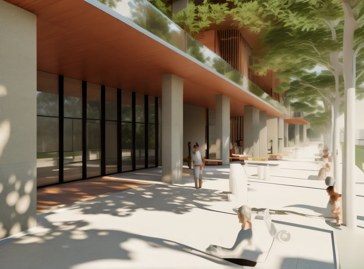 people, gadens, moviments, rendering of a modern building with a courtyard and a garden, architectural render, professional render, architecture render, architectural visualisation, detailed rendering, detail render, digital rendering, award-winning render, architectural visualization, highly detailed render, detailed render, high detail render, building cover with plant, architectural rendering, lumion render, architectural 3 d render, green terrace, tropical, mata atlantica