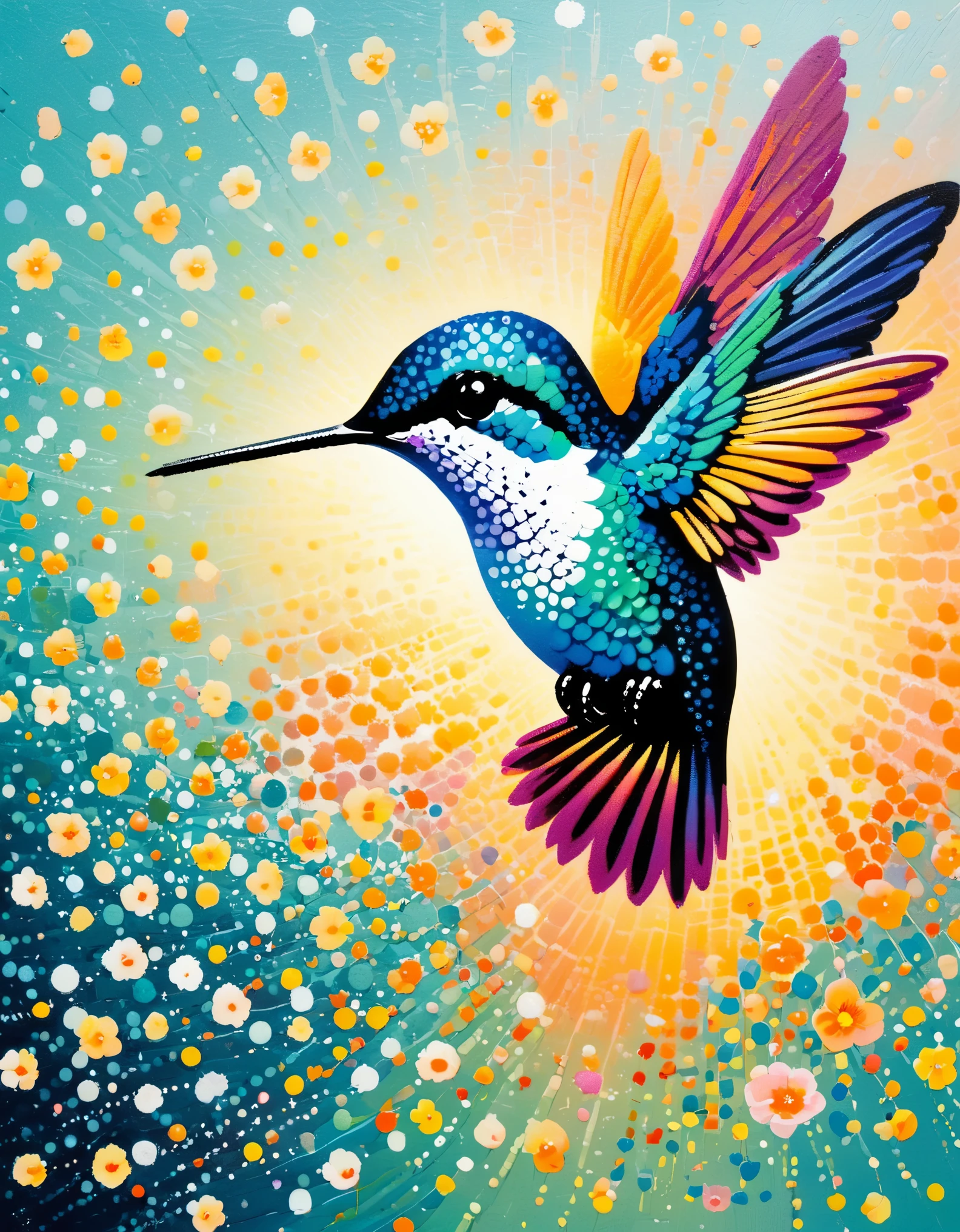 hummingbird，The art of dot painting，dot art