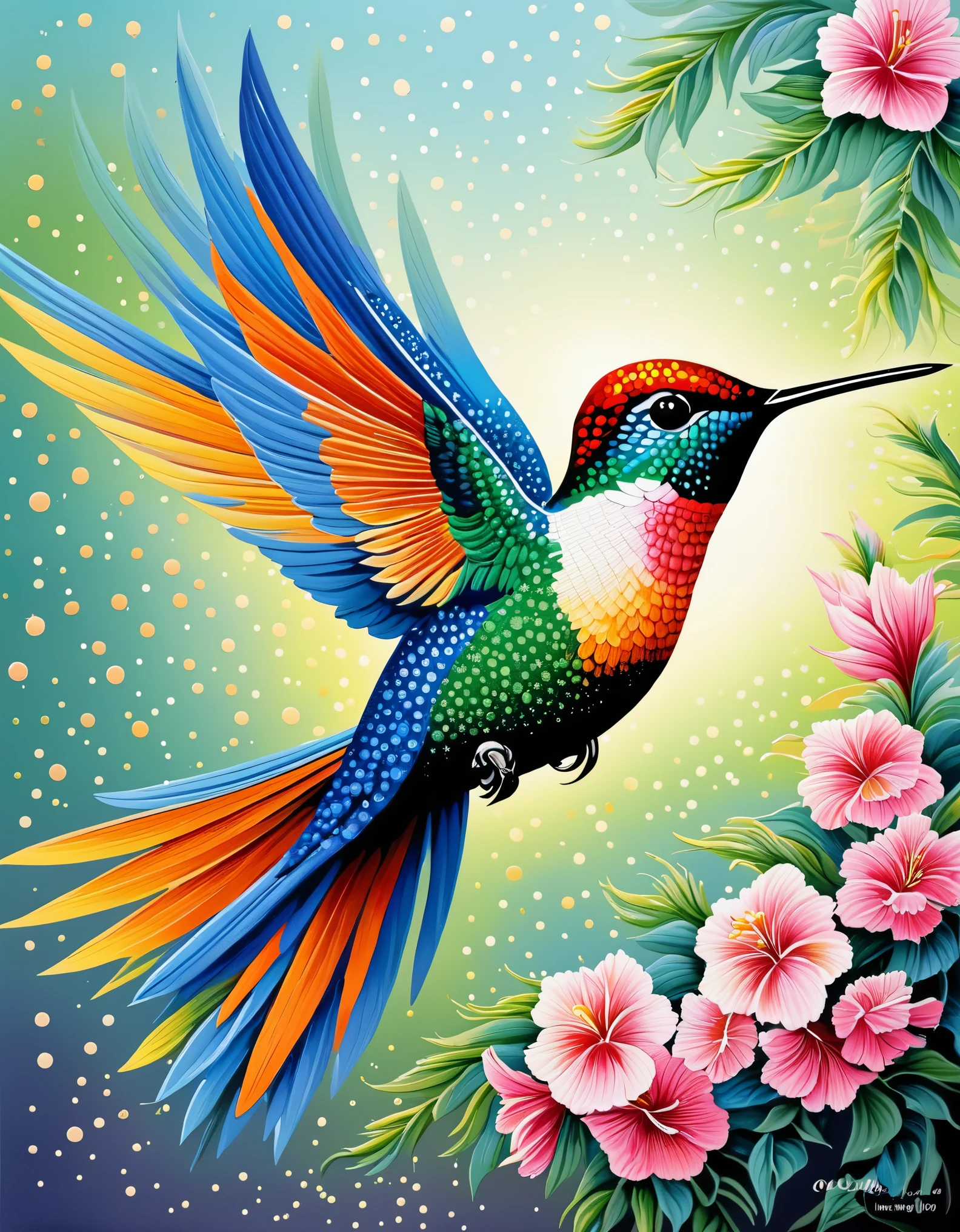 hummingbird，The art of dot painting，dot art