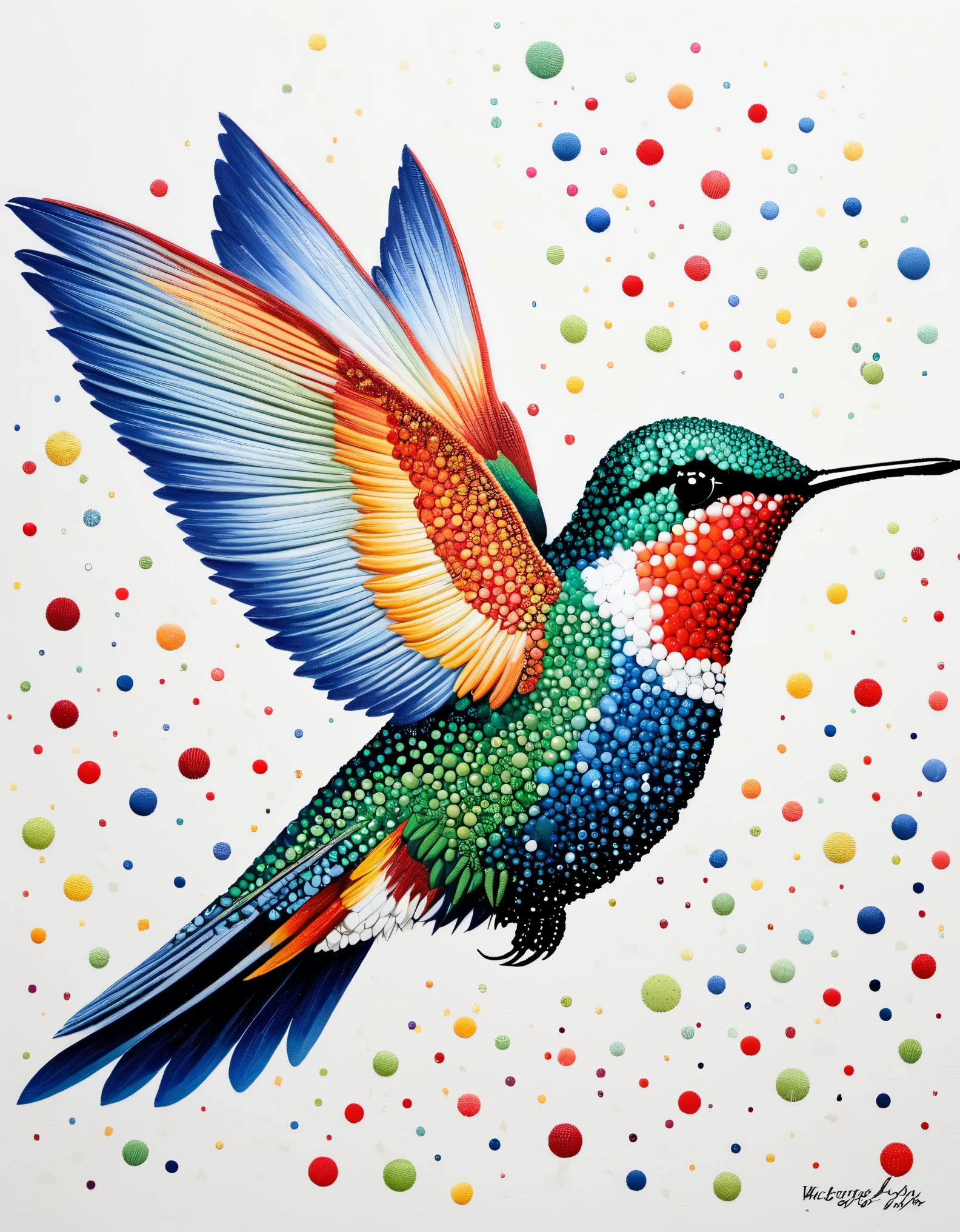 hummingbird，The art of dot painting，dot art