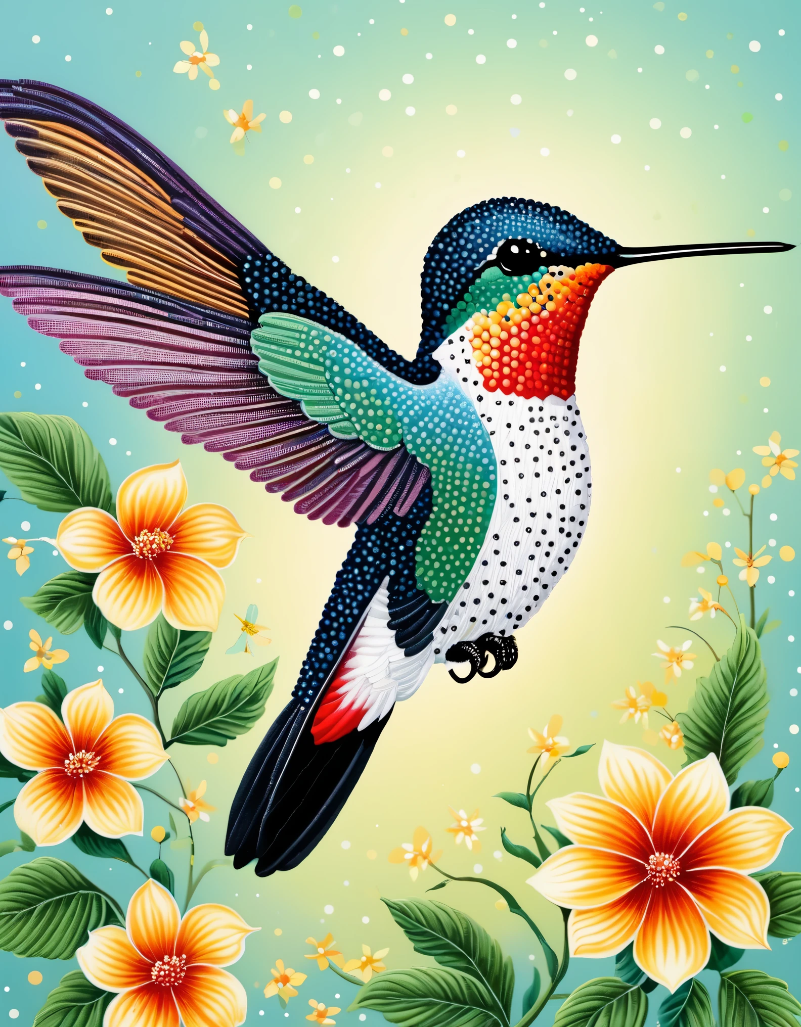 hummingbird，The art of dot painting，dot art