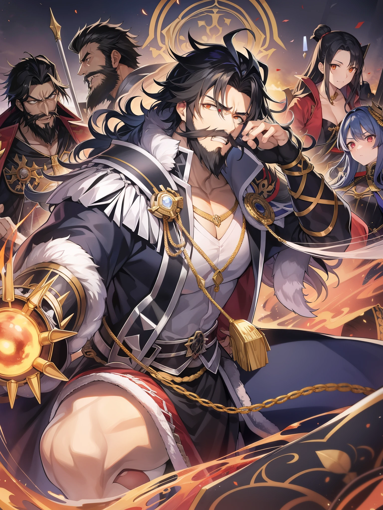 Fate/Grand/Order、caribbean、black beard、edward teach、black hair、black beard、black cloak、red pants、golden necklace、middle-aged otaku、creepy otaku、（（（clawed man）））+++、「Iの怒りが有頂天！」、「Go degozaru Go degozaru！I自慢の大砲も大変な事に！？『queen anne&#39;s revenge（queen anne&#39;s revenge）』Age of Discovery、big pirate、Big Villain、black beard海賊団、big giant、muscular、big pirateとしての覇気とカリスマ性、（（Boat：Queen Anne&#39;s Revenge））、I、Dufufufu、「I couldn&#39;t find a chance to rest my head until just before I died.」「A wise man playing a fool」、For a rich beard、There are fuse wires woven in here and there.、rotten々The glowing eyes are said to be exactly that of the goddess of hell.。Sometimes he shows his fangs to his subordinates on a whim.、Therefore, his subordinates feared him as the devil incarnate.。Twenty sword wounds、Even after receiving five bullets, he continued to fight with an angry expression on his face.、It is said that he finally gave out and died while loading his gun.。