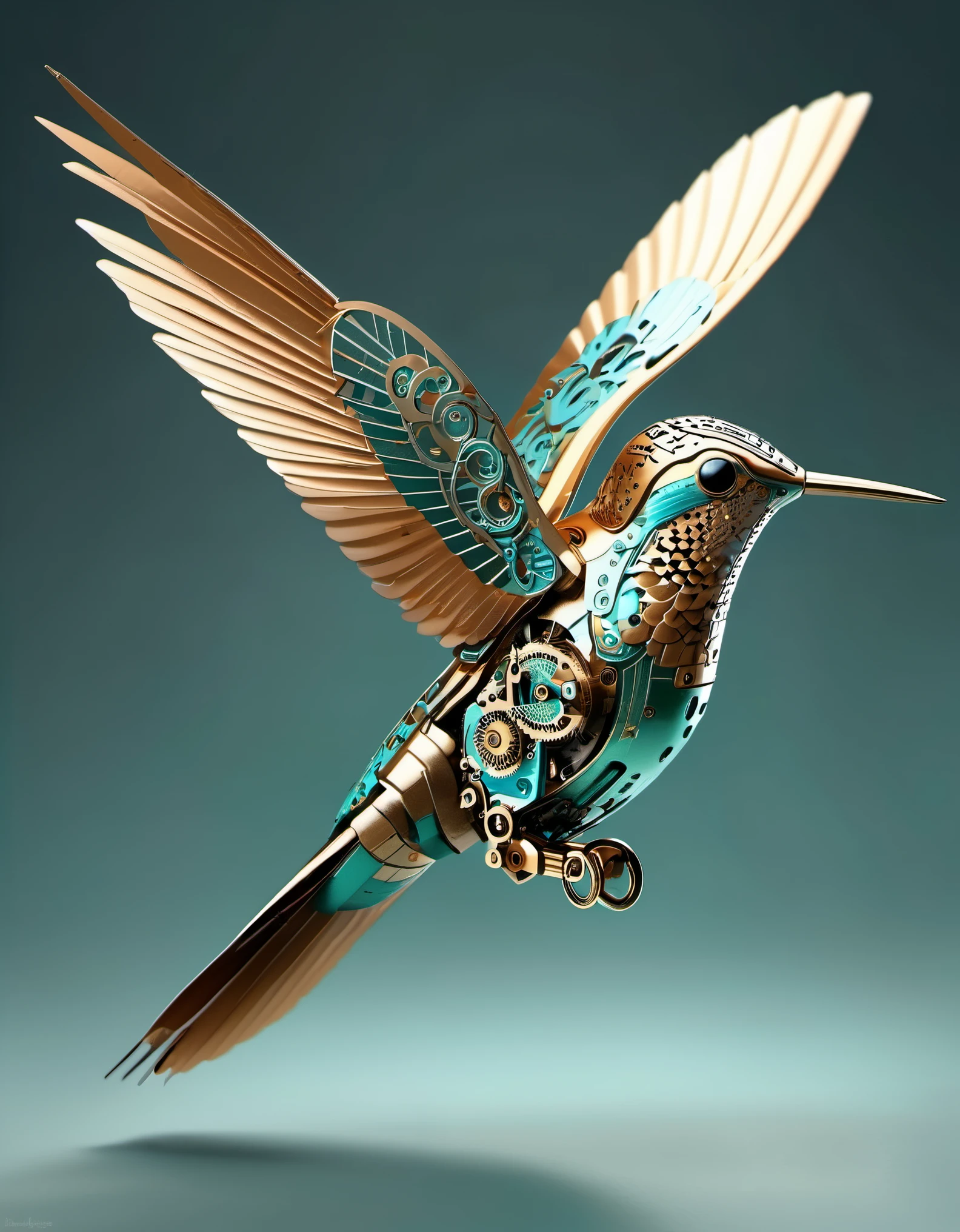 Precision Mechanical Hummingbird，future，fantasy，Steam cyberpunk