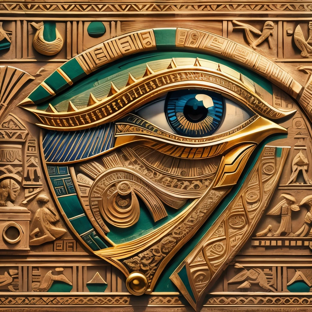 Ancient egypt, [[eye of horus]], an eye carved, intricated details, very detailed, olho no centro da imagem, 