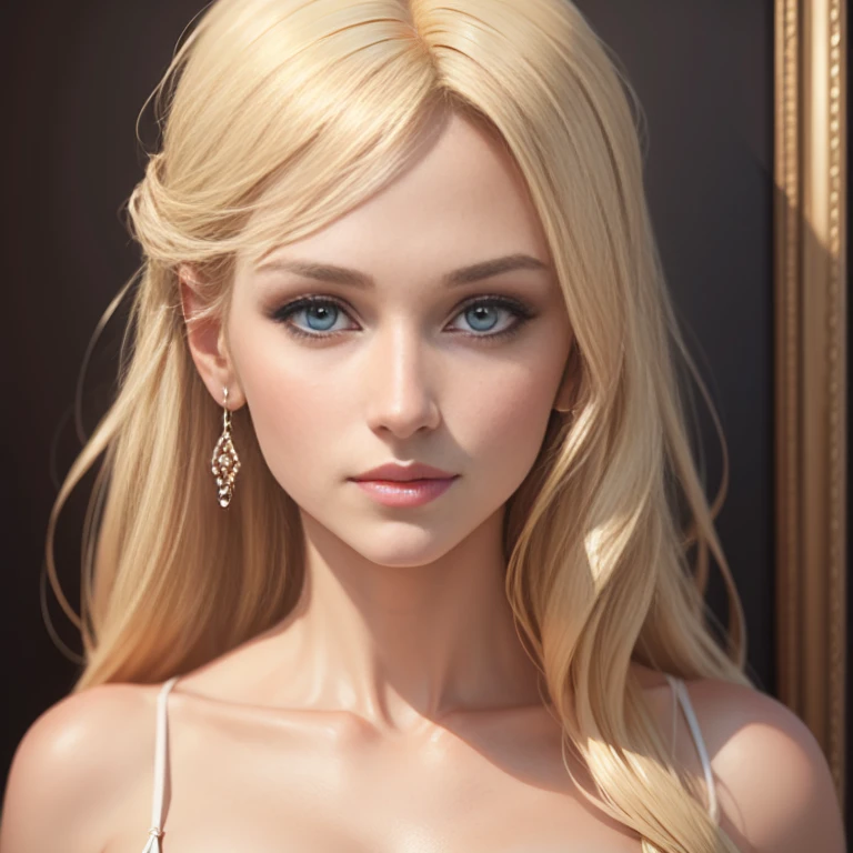 Realistic portrait of a beautiful blonde woman, capturing her elegance and allure with lifelike detail and precision.
