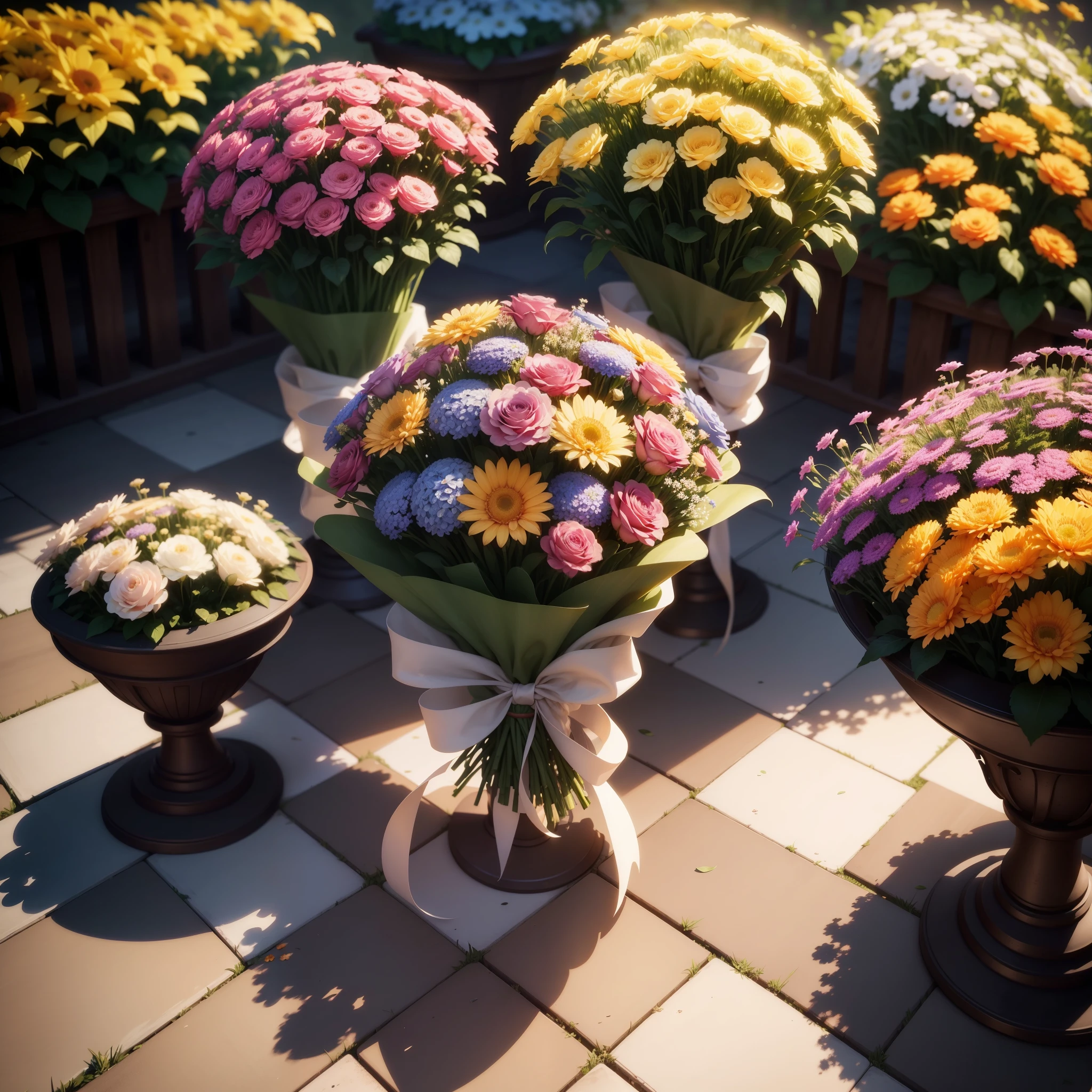 best quality, ultra high resolution, Diverse flowers, A large bouquet of flowers，There are a lot of flowers，Pixar kids style, Unreal Engine style rendering