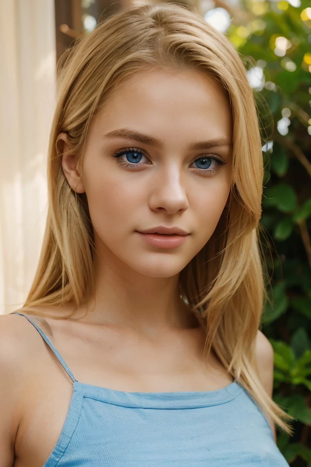 A very pretty and attactive blonde 25 years old with blue eyes . Very realistic.