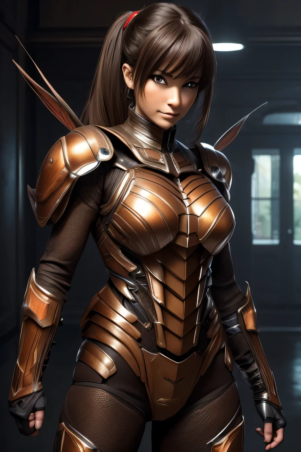 (High resolution,masterpiece,highest quality,Very detailed CG, anime, official art:1.4), realistic, photograph, amazing detail, everything is complicated, shiny and glossy,Amazing number of layers, 8K wallpaper, 3D, sketch, cute, figure,( alone:1.4), perfect female proportions,villain&#39;s daughter, (Fusion of dark brown cockroach and lady:1.4), (brown cockroach woman:1.2), (brown cockroach woman:1.2), (Fusion:1.2), (alone:1.4), (evil smile:1.2), muscular, abs, (Cockroach brown exoskeleton bio insect suit:1.4), (Cockroach brown exoskeleton bio insect armor:1.2), (brown transparent cockroach feathers:1.4), (Antennae of brown cockroaches:1.3),
