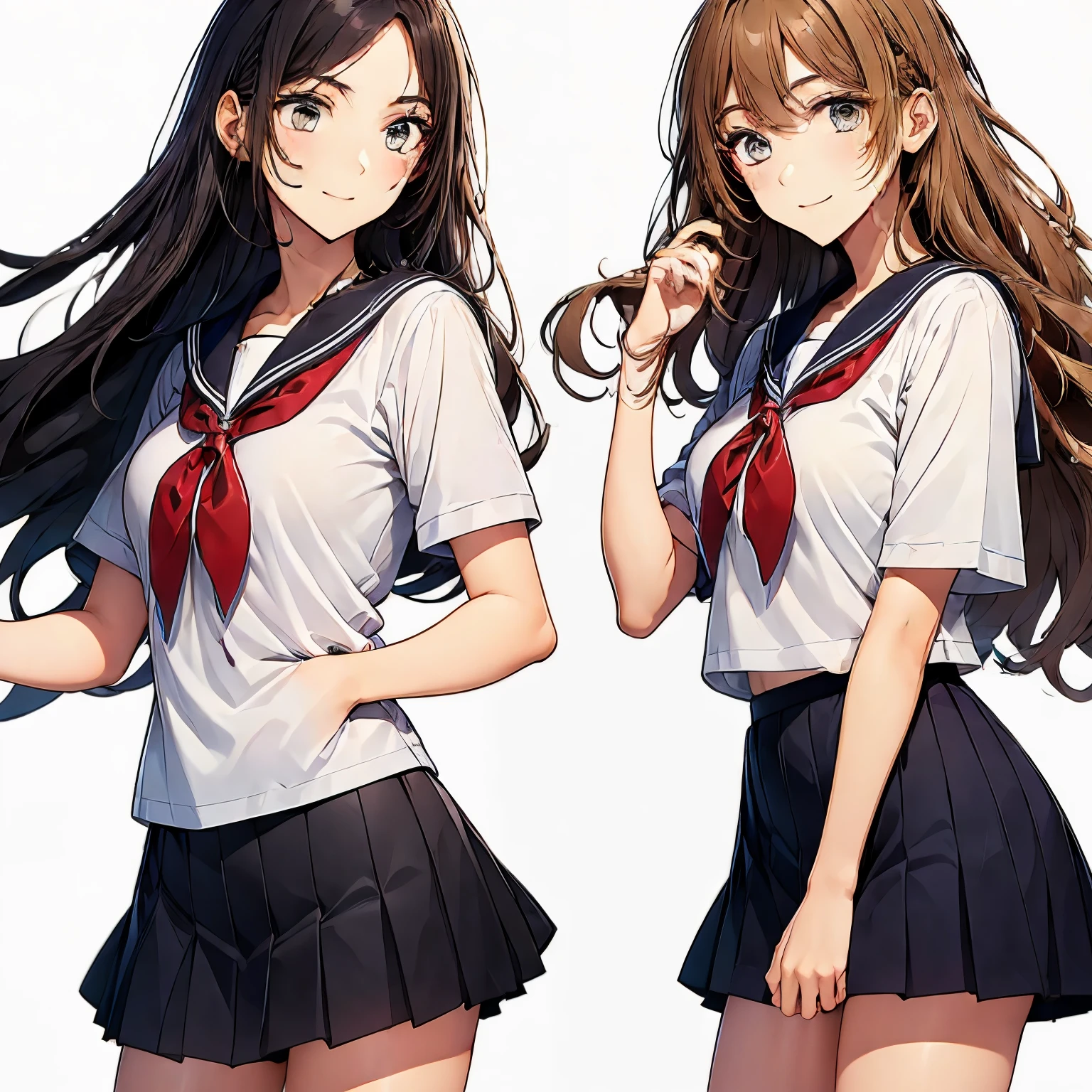 high quality,((2girls,chyuri,snuggling,smile)),Japanese high school student,short sleeve sailor school uniform,