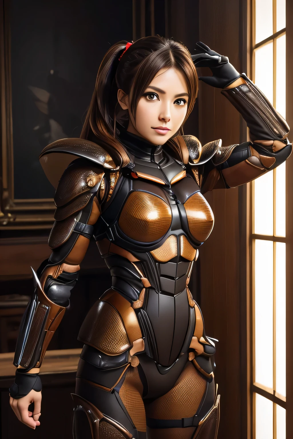 (High resolution,masterpiece,highest quality,Very detailed CG, anime, official art:1.4), realistic, photograph, amazing detail, everything is complicated, shiny and glossy,Amazing number of layers, 8K wallpaper, 3D, sketch, cute, figure,( alone:1.4), perfect female proportions,villain&#39;s daughter, (Fusion of dark brown cockroach and lady:1.4), (brown cockroach woman:1.2), (brown cockroach woman:1.2), (Fusion:1.2), (alone:1.4), (evil smile:1.2), muscular, abs, (Cockroach brown exoskeleton bio insect suit:1.4), (Cockroach brown exoskeleton bio insect armor:1.2), (brown transparent cockroach feathers:1.4), (Antennae of brown cockroaches:1.3),
