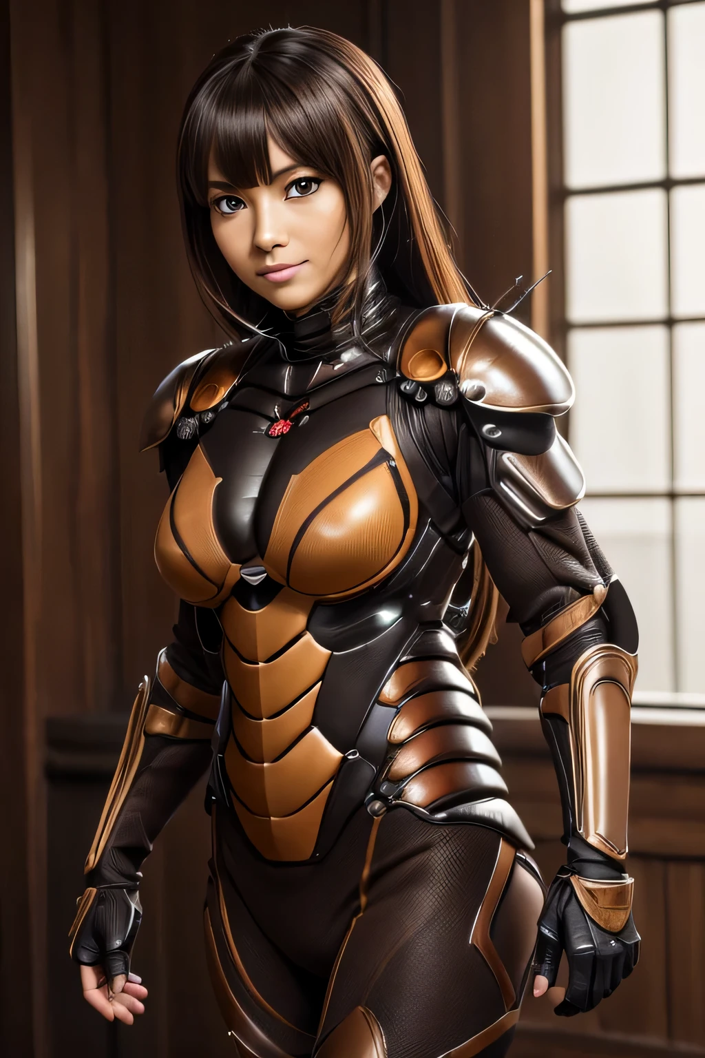 (High resolution,masterpiece,highest quality,Very detailed CG, anime, official art:1.4), realistic, photograph, amazing detail, everything is complicated, shiny and glossy,Amazing number of layers, 8K wallpaper, 3D, sketch, cute, figure,( alone:1.4), perfect female proportions,villain's daughter, (Fusion of dark brown cockroach and lady:1.4), (brown cockroach woman:1.2), (brown cockroach woman:1.2), (Fusion:1.2), (alone:1.4), (evil smile:1.2), muscular, abs, (Cockroach brown exoskeleton bio insect suit:1.4), (Cockroach brown exoskeleton bio insect armor:1.2), (brown transparent cockroach feathers:1.4), (Antennae of brown cockroaches:1.3),