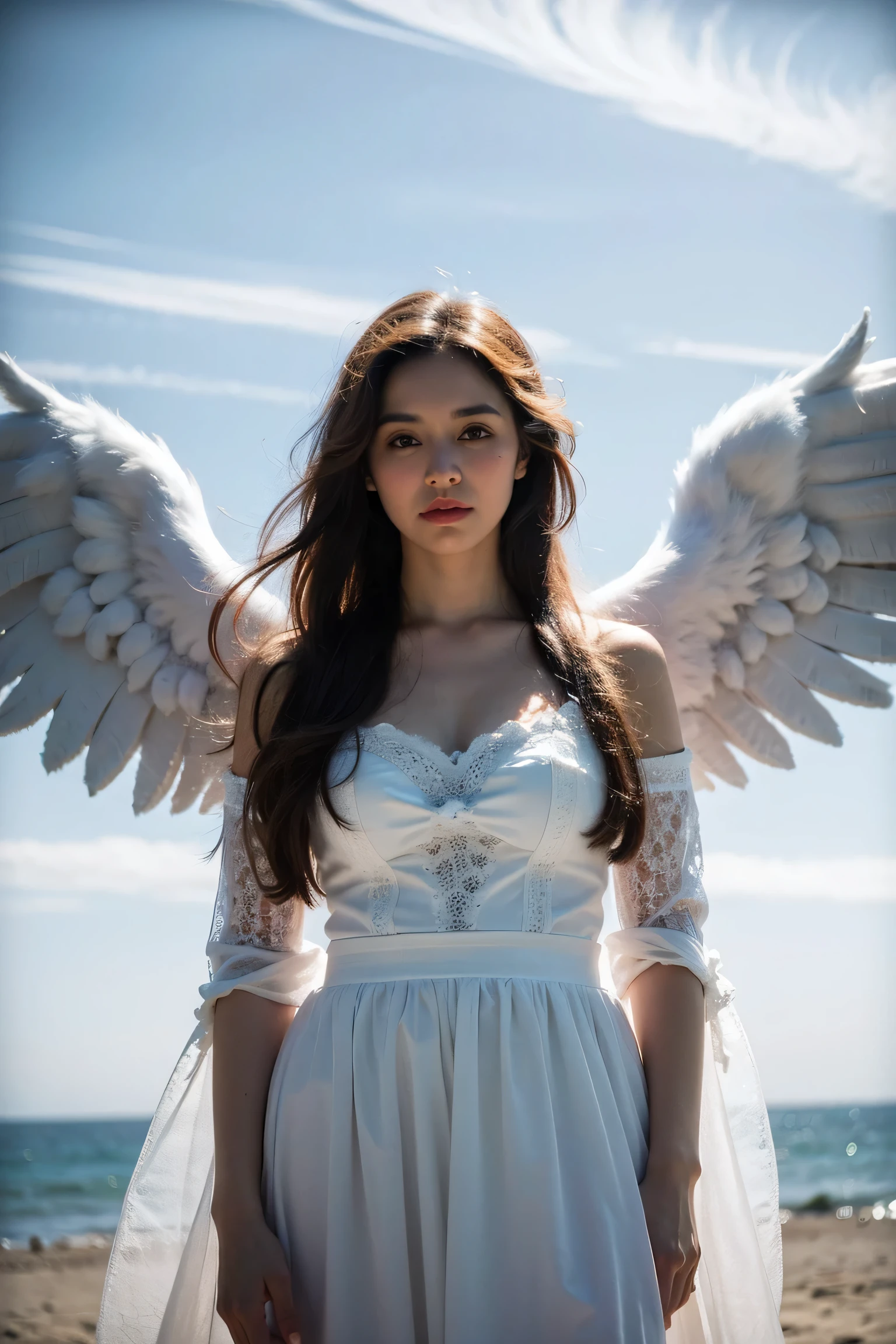 Realistic photography, beautiful angel ,sky