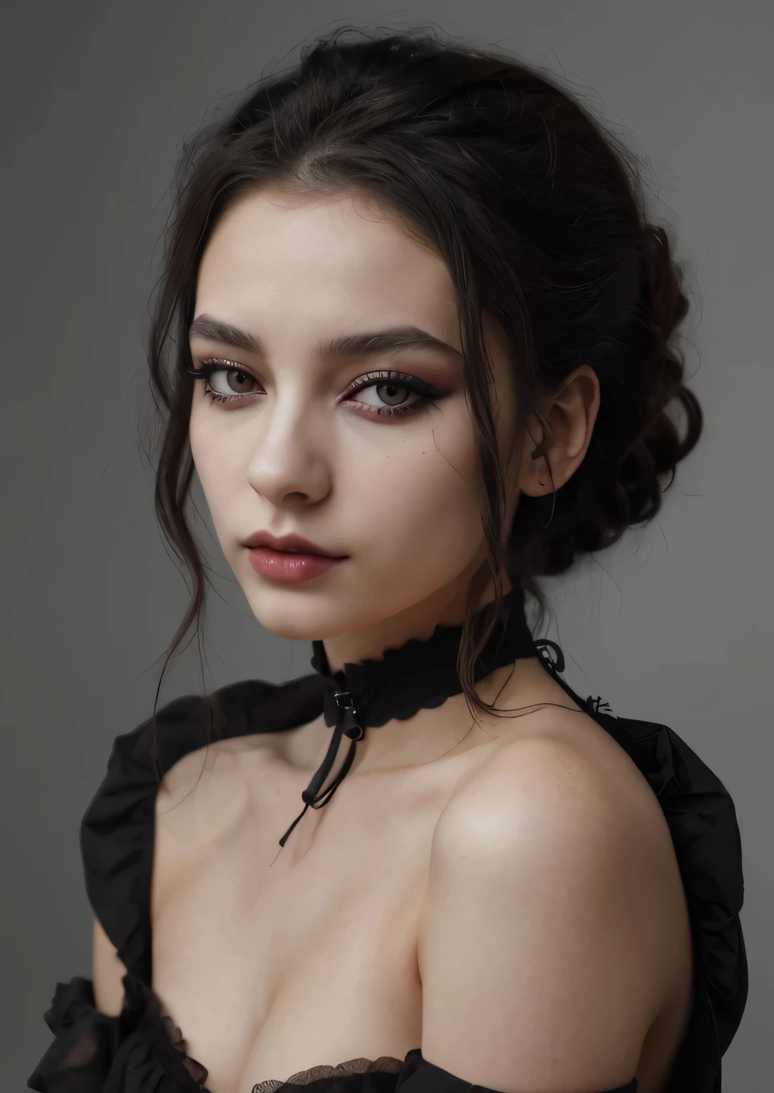 (best quality, hyperdetailed photography:1.2), beautiful lady, freckles, gothpunk witch,dark makeup, soft light, perfect breast, cover, (detailed beautiful face, detail skin texture, ultra-detailed body:1.1) sexy vampire girl, red eyes, closeup portrait,