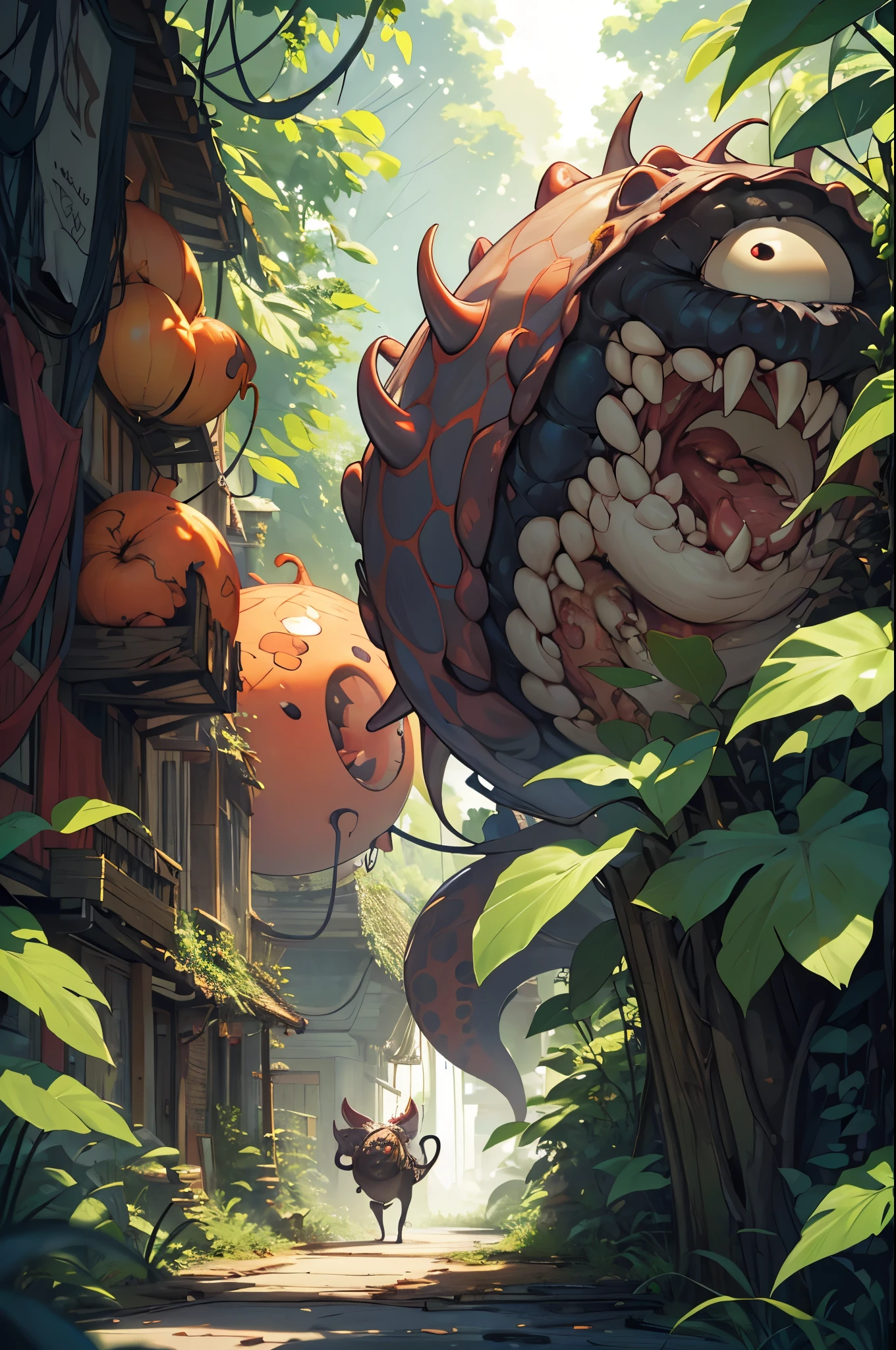 Otij is a grotesque creature with a bulbous body on three strong legs., whose eyes and nose are located on the stem, growing from the upper part of the bloated body. Two elastic tentacles end in pointed leaf-like appendages, with which the otidge scoops food into its gaping mouth. Otij burrows under heaps of garbage and carrion, leaving only the sensory stem on the surface. When an edible creature passes by, tentacles burst out from under the debris and grab prey As soon as the creature passes by its lungs, pointed leaves on the tentacles flicker excitedly