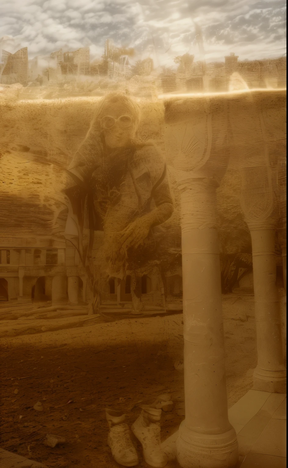Include the person from the second photo in the scene of the first photo
