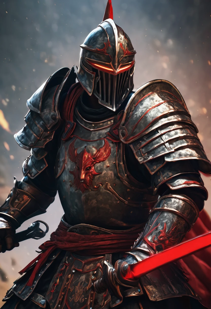 Stable Diffusion prompt: warrior from ancient times, heavy armor, black gauntlet with red line, fight stance, halberd, high-res, ultra-detailed, realistic, portraits, vibrant colors, dramatic lighting