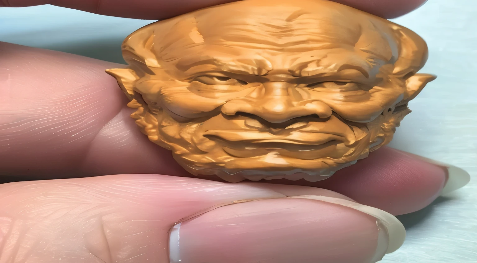Someone holding a miniature statue of a bearded man, Super detailed face, very The facial details are very rich, Very detailed facial features, very vey The facial details are very rich, with detailed facial features, Super detailed face部, The facial details are very rich, Super detailed face部, High detail faces!!!, extremely detailed face!, extremely detailed face, Super detailed face部s, Super detailed face, Highly detailed face!!!