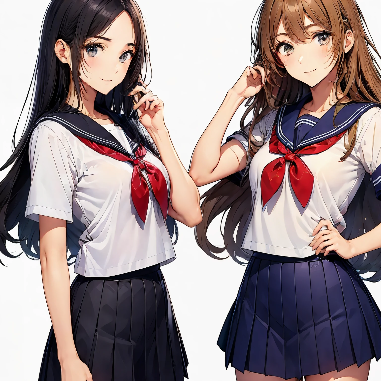high quality,((2girls,chyuri,snuggling,smile)),Japanese high school student,short sleeve sailor school uniform,
