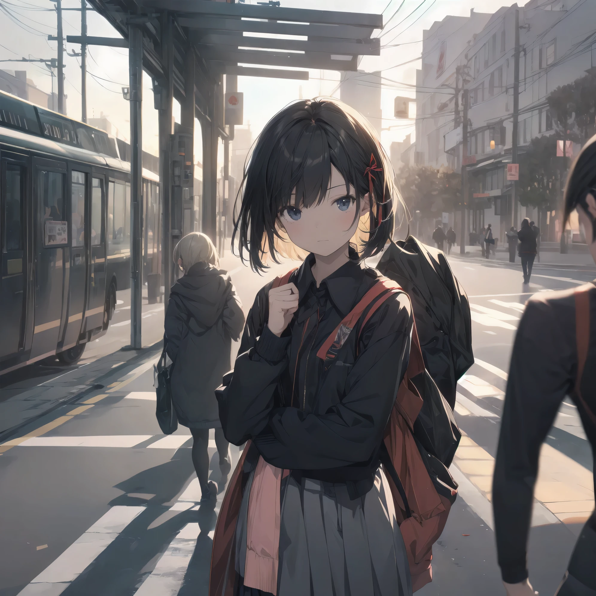 Super absurd quality by the god of art, super detailed, High resolution, anime moe art style, Best Anime 8K Kona-chan Wallpaper, pixiv contest winner, perfect anatomy, break,(眠そうにalone学校へ行く女の子を描いてください. )break,1 girl, (alone,little woman, :1.3),All limbs, full finger,, The charm of an immature body, (very_short hair), bangs, small ass, between legs, small eyes, small black eyes, detailed and beautiful eyes, Well-proportioned iris and pupils, expressive eyes, High resolutionの詳細な髪, neck ribbon, skirt, collared shirt, pleated skirt, school uniform, school bag,(detailed lighting), (detailed background), On the way to school. break,super dense skin, Best cinematic lighting powered by famous artist, 8k,Beauty Illustration,photoshop_(Moderate),Absurd Hi-Res,Hmm,rough skin,break,((artist:dark black,)) artist:Rinzo, artist:Mitsumi_Misato,artist:akinashi_excellent