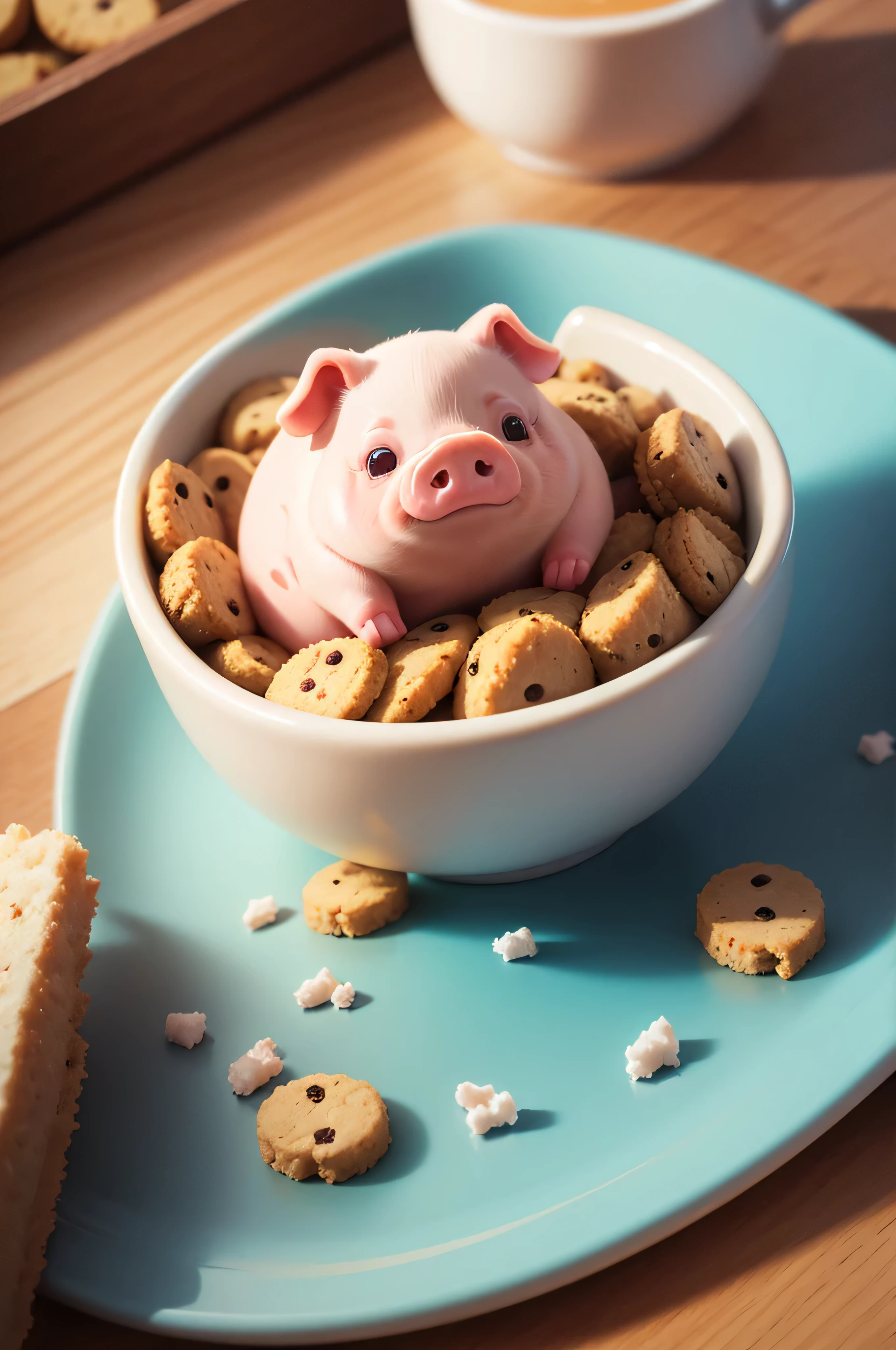 cute pig, Illustration, No background, anime, eating, cookie