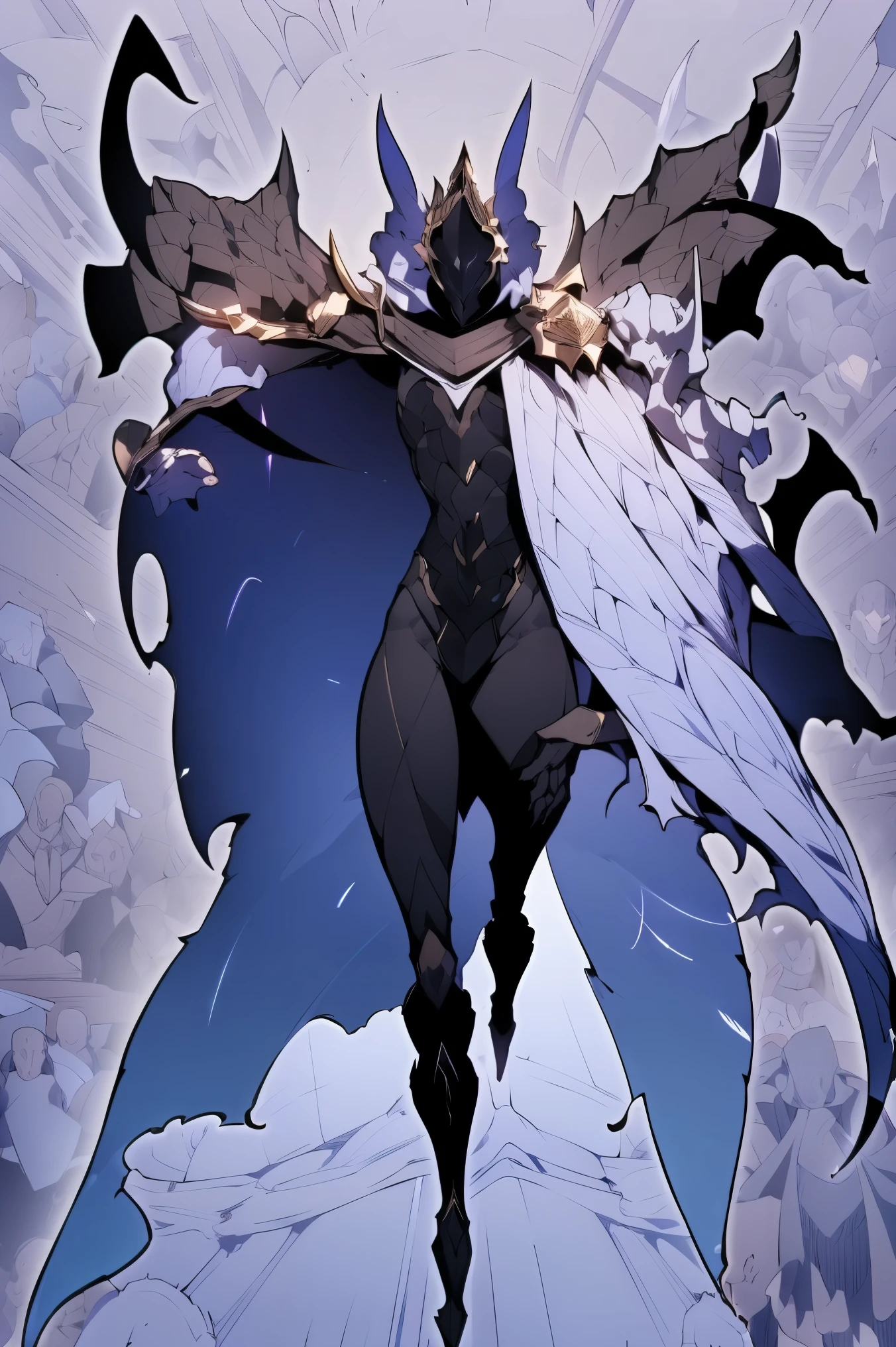 darkskin woman in Pale gold and black fantasy clothes, black scarf with a hood, hooded scarf, (Armor on shoulders, arms and thighs), Dress cut with low neckline(black), visible abs, skull-shaped shoulder pad,,, perfect ???????, intricate pencil sketch,, un-zoom, highly detailed, white background