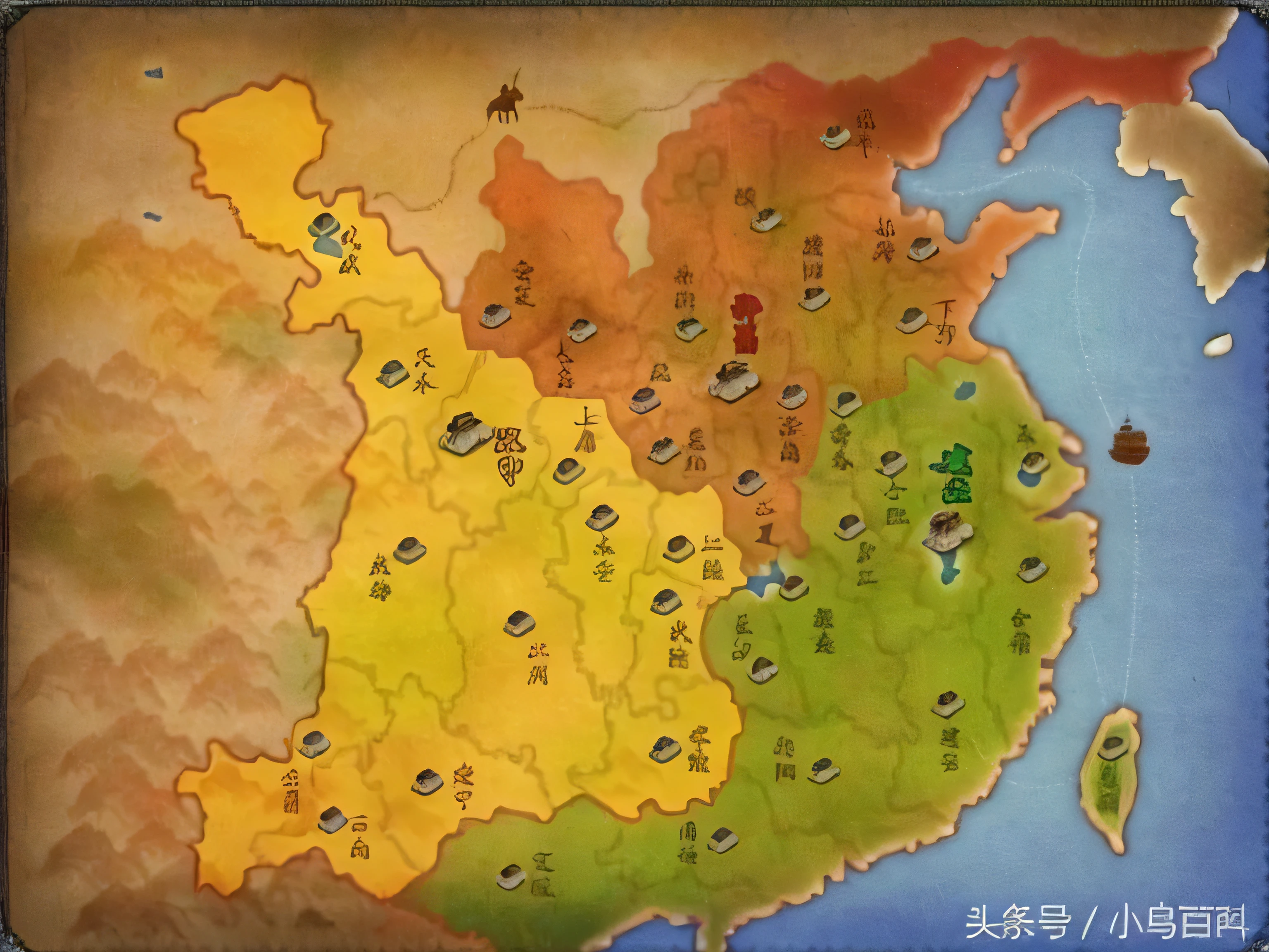 a has many areas of different colors, chinese three kingdomss, game map, three kingdomss, from three kingdomss, baotou china, Xianxia, xianxia fantasy, ancient fantasy regional map, Beautiful renderings of the Tang Dynasty, Based on geographical map, three kingdoms, Qing Dynasty, an exquisite 3 d map, wuxia, song