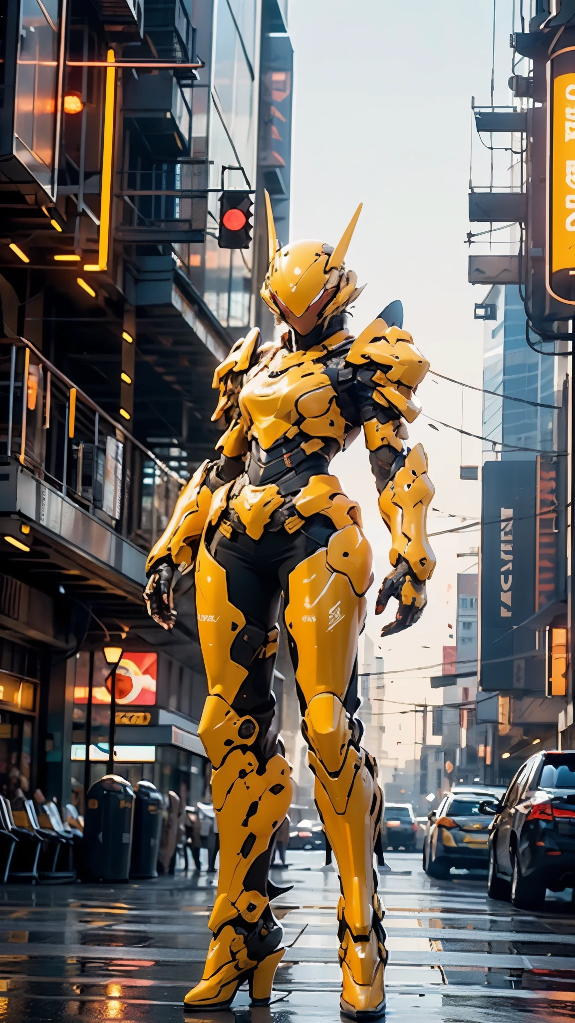 A woman adorned in fantasy-style full-body armor, a crown-concept fully enclosed helmet that unveils only her eyes, a composite layered chest plate, fully encompassing shoulder and hand guards, a lightweight waist armor, form-fitting shin guards, the overall design is heavy-duty yet flexible, ((the armor gleams with a golden glow, complemented by red and blue accents)), exhibiting a noble aura, she floats above the Futuristic city, this character embodies a finely crafted fantasy-surreal style armored hero in anime style, exquisite and mature manga art style, (Queen bee mixed with Spider concept Armor, photorealistic:1.4, real texture material:1.2), ((city night view, elegant, goddess, femminine:1.5)), metallic, high definition, best quality, highres, ultra-detailed, ultra-fine painting, extremely delicate, professional, anatomically correct, symmetrical face, extremely detailed eyes and face, high quality eyes, creativity, RAW photo, UHD, 32k, Natural light, cinematic lighting, masterpiece-anatomy-perfect, masterpiece:1.5