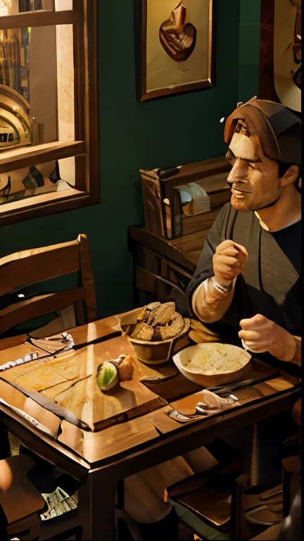 Cartoon style, game scene atmosphere map, Pixar style, ginger, several plates of food on the table, with lime leaves, bay leaves, turmeric, ginger root, galangal, aromathic ginger, lemongrass, star anise, kapulogo and cinnamon, black cumin, cloves, rock sugar, a pinch of salt, drink glass, restaurant for the night, casual playstyle, low poly, low poly, best detail, 3d, masterpiece, best quality, Unreal Engine, cartoon rendering, 8K