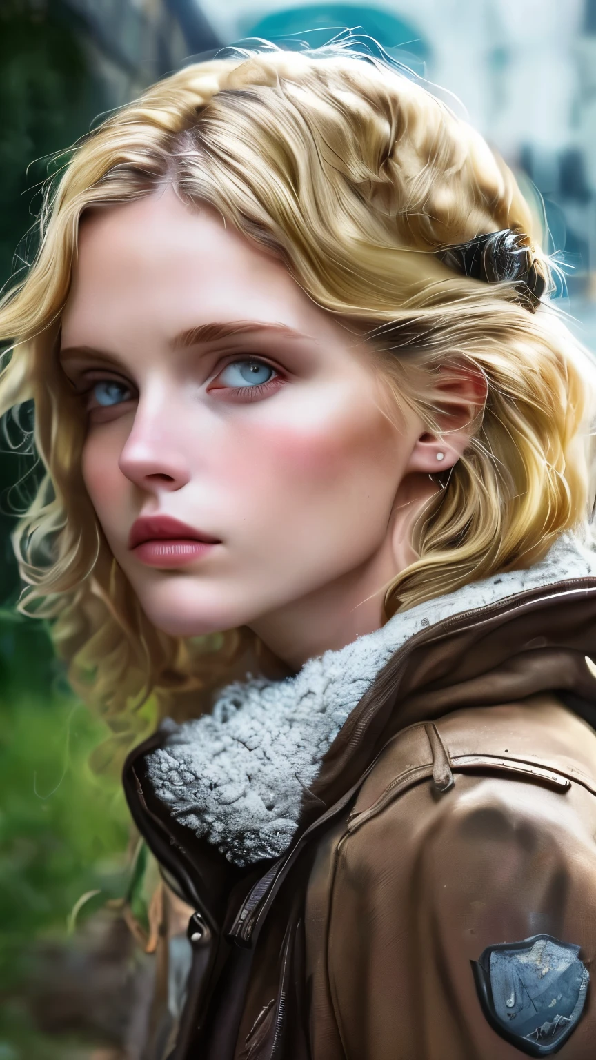 a blonde woman, with dieselpunk clothes, modelshoot style, (extremely detailed CG 8k wallpaper unit), photo of the most beautiful art in the world, majestic professional (photography by Steve McCurry), 8k uhd, dslr, soft lighting, high quality, film grain, Fujifilm XT3 sharp focus, f 5.6, high detail, sharp focus, dramatic, (wearing diselpunk clothing), (looking at the viewer:1.2),  (natural light), (seductive)