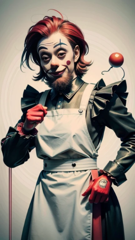 (masterpiece), (highest quality), (Super detailed),フライパンと肉切り包丁を持った小太りのclown、 (wearing a leather apron)、Photographed from the front、full body portrait, 8k, hd, super resolution , cinematic, 8k, hd, super resolution、背景は遊園地の入口の前
clown in a black leather outfit holding a knife and a knife, real big mom, the clown is far from the camera, scary clown, clown, capitalist clown, Pennywise Style, communist clown, clown darth vader hybrid, Murder Carnival Freak, clown world, by Hiroyuki Tajima, portrait death clown, dead clown, communist clown portrait