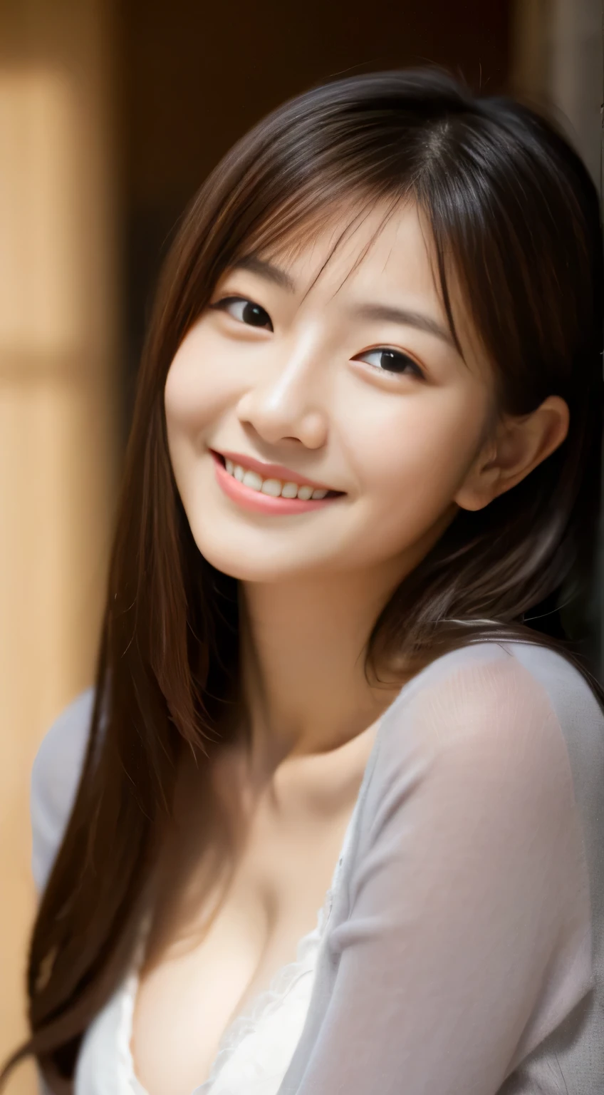 masterpiece,best quality,(Japanese ),((Beautiful girl)),cleavage,indoor,(perfect body beauty:1.2),(shy smile),beautiful teeth,
