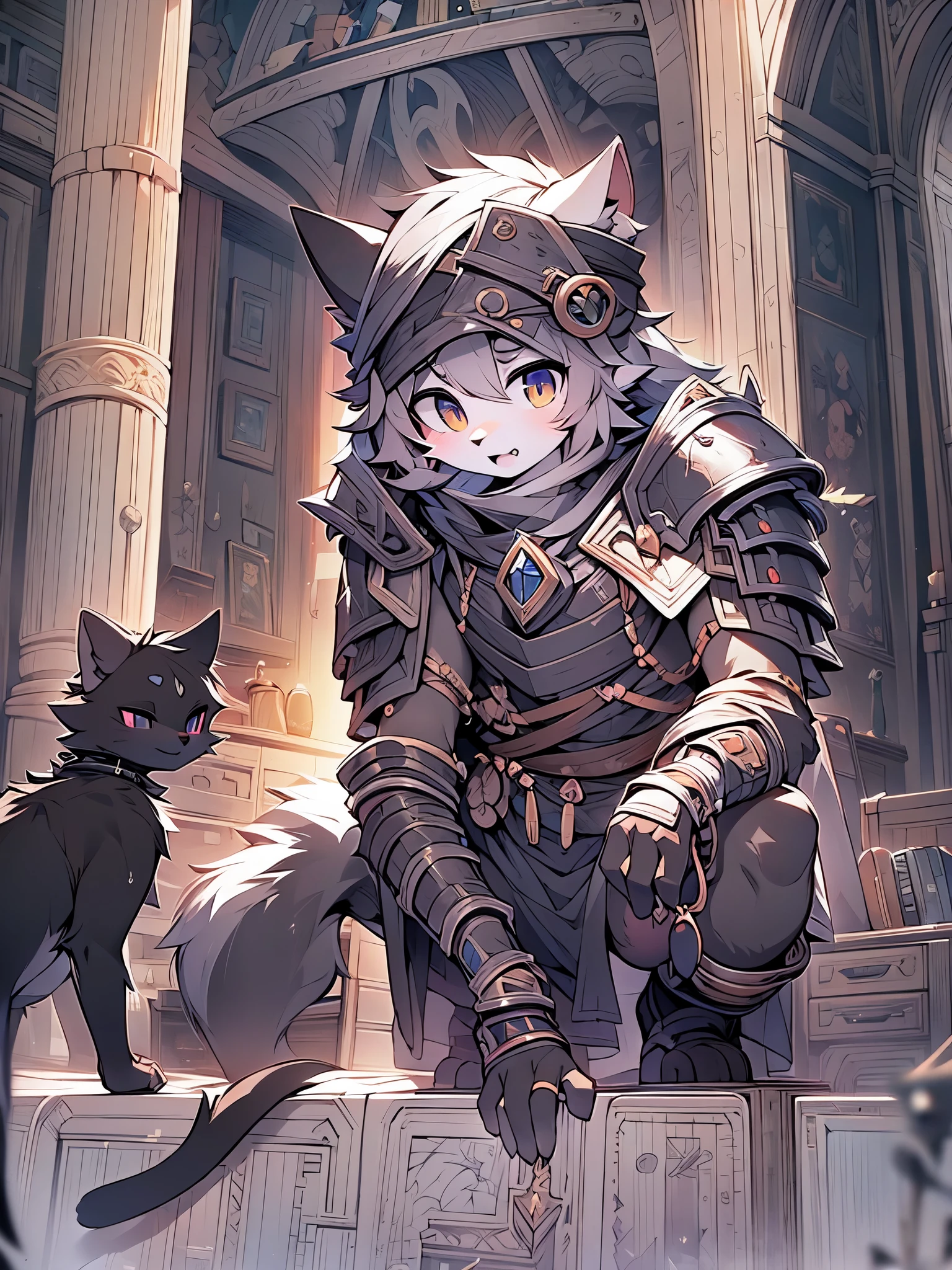 (HS:1.3),armor服,(hairy:1.1),1 male cat,hand,masterpiece,high quality,armor,(number \(artwork\):1.1),alone:1.3,movement line,counter shadow,foot,