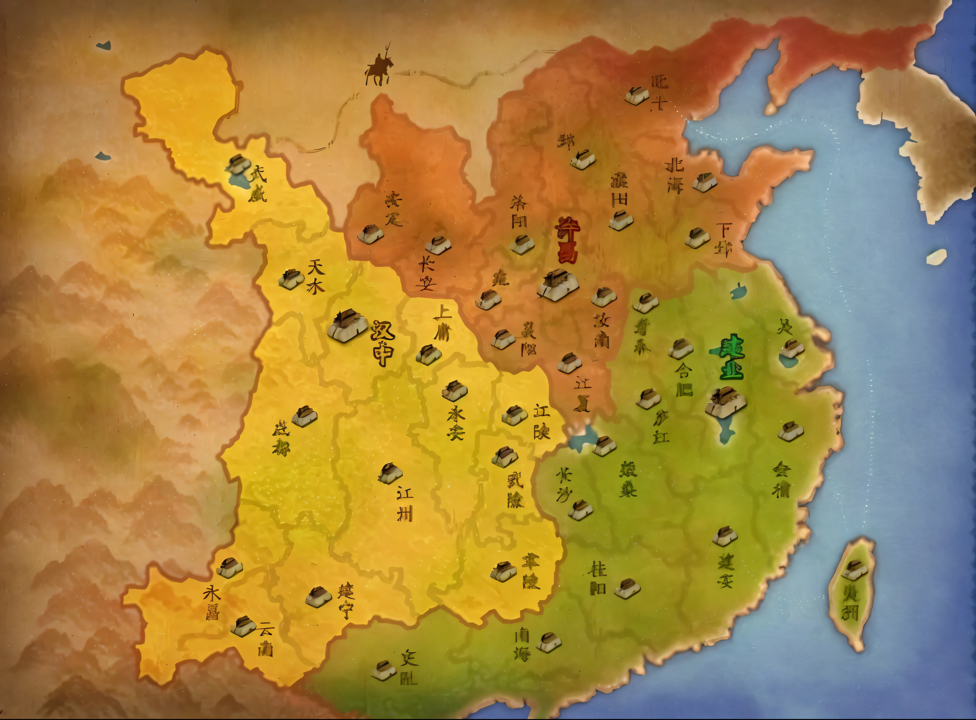 game map特写,clear lines,grassland,land,snow mountain,lake, chinese three kingdomss, ancient fantasy regional map, Steam Workshop Map, game map, Xianxia, three kingdomss, highly Detailed map, xianxia fantasy, baotou china, from three kingdomss, Based on geographical map, three kingdoms, Guangjian, Detailed map, Ancient maps, Qing Dynasty