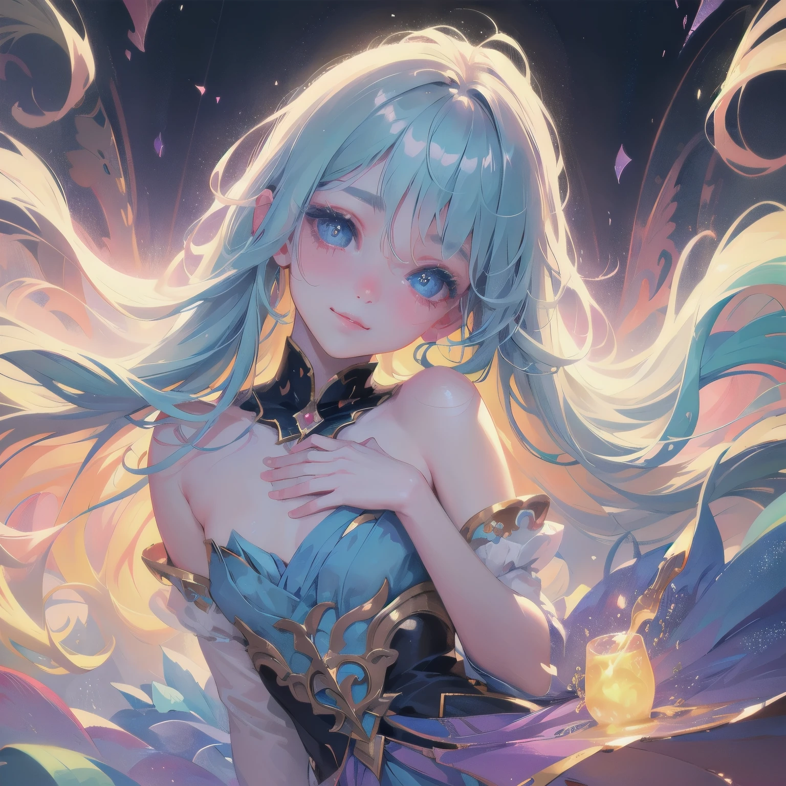 a boy equals a girl,surreal,vibrant colors,dreamlike atmosphere,impressionistic,soft brushstrokes,magical realism,ethereal lighting,whimsical,hazy,beautiful detailed eyes,long eyelashes,playful smile