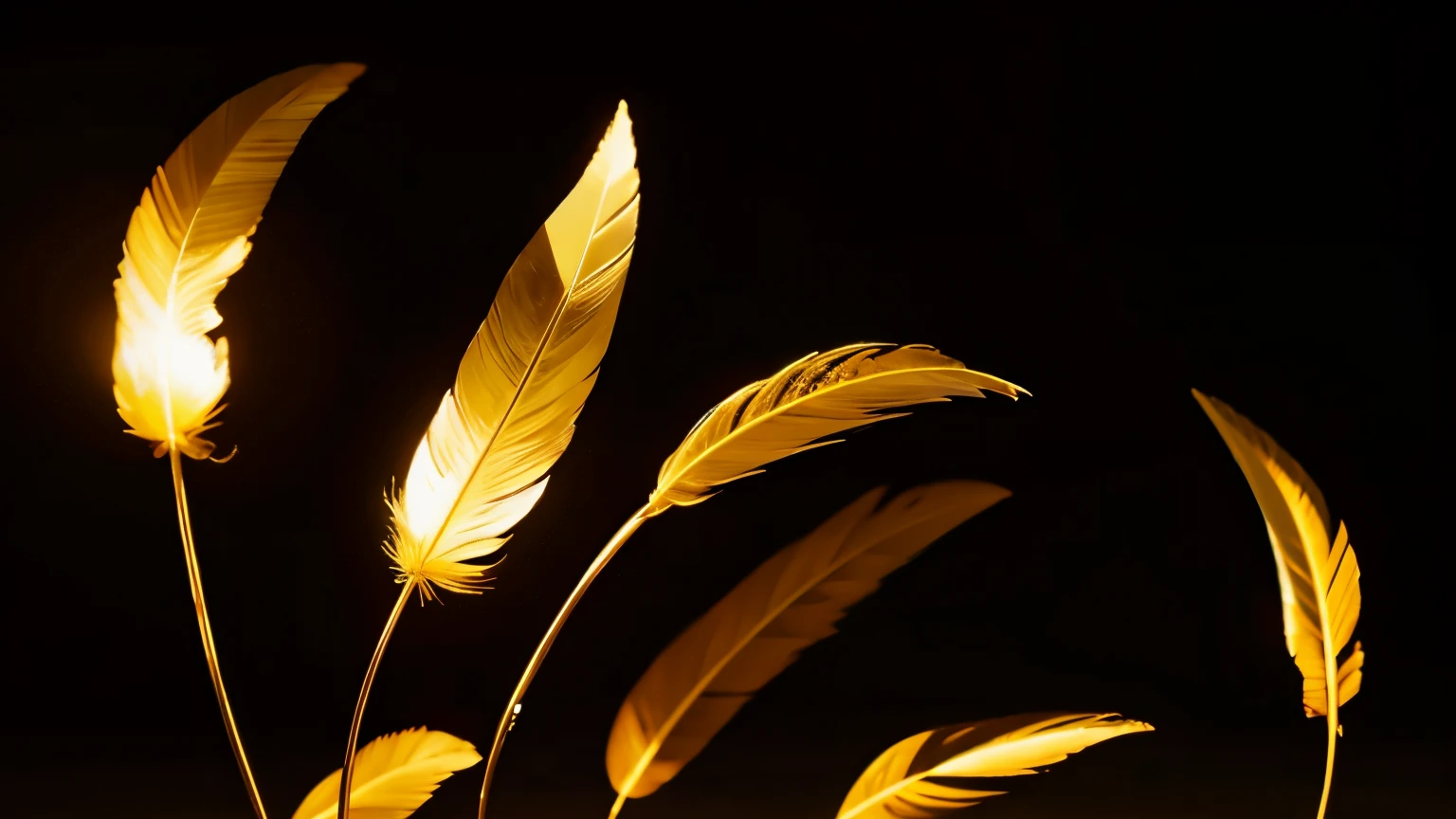 simple art, feather，gold，Transparent light，creativity