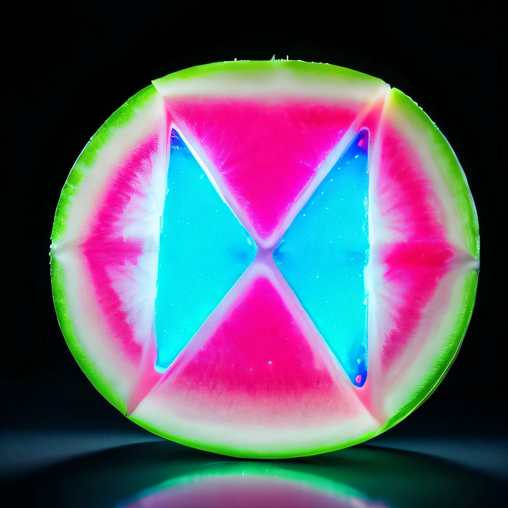 aerogel watermelon made from transparent aerogel, transparent fluorescent led neon blue hues
hyper detailed high resolution