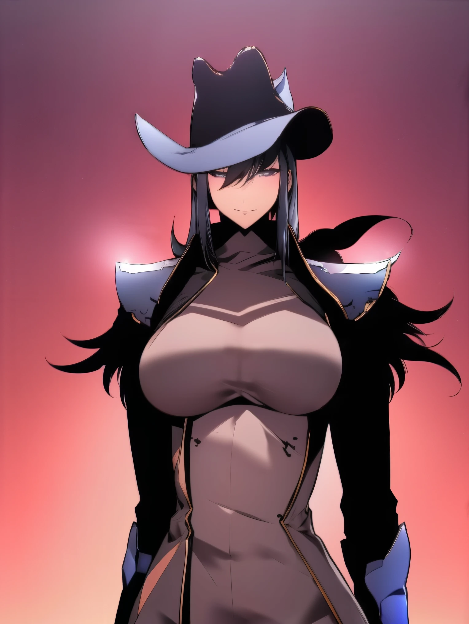 Cowgirl, bounty hunter, black hair, dark color clothes, berfect breast, fantasy 