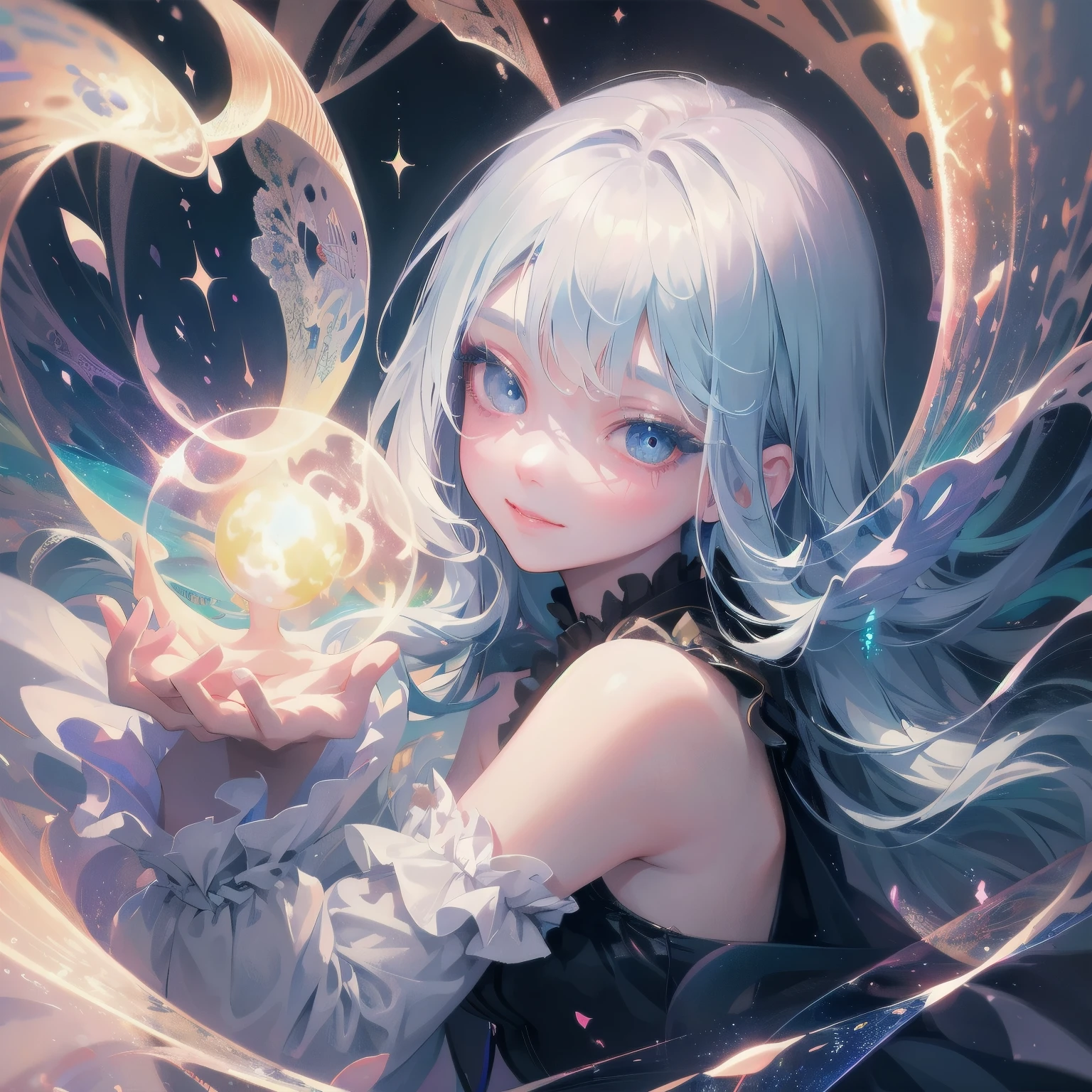 a boy equals a girl,surreal,vibrant colors,dreamlike atmosphere,impressionistic,soft brushstrokes,magical realism,ethereal lighting,whimsical,hazy,beautiful detailed eyes,long eyelashes,playful smile