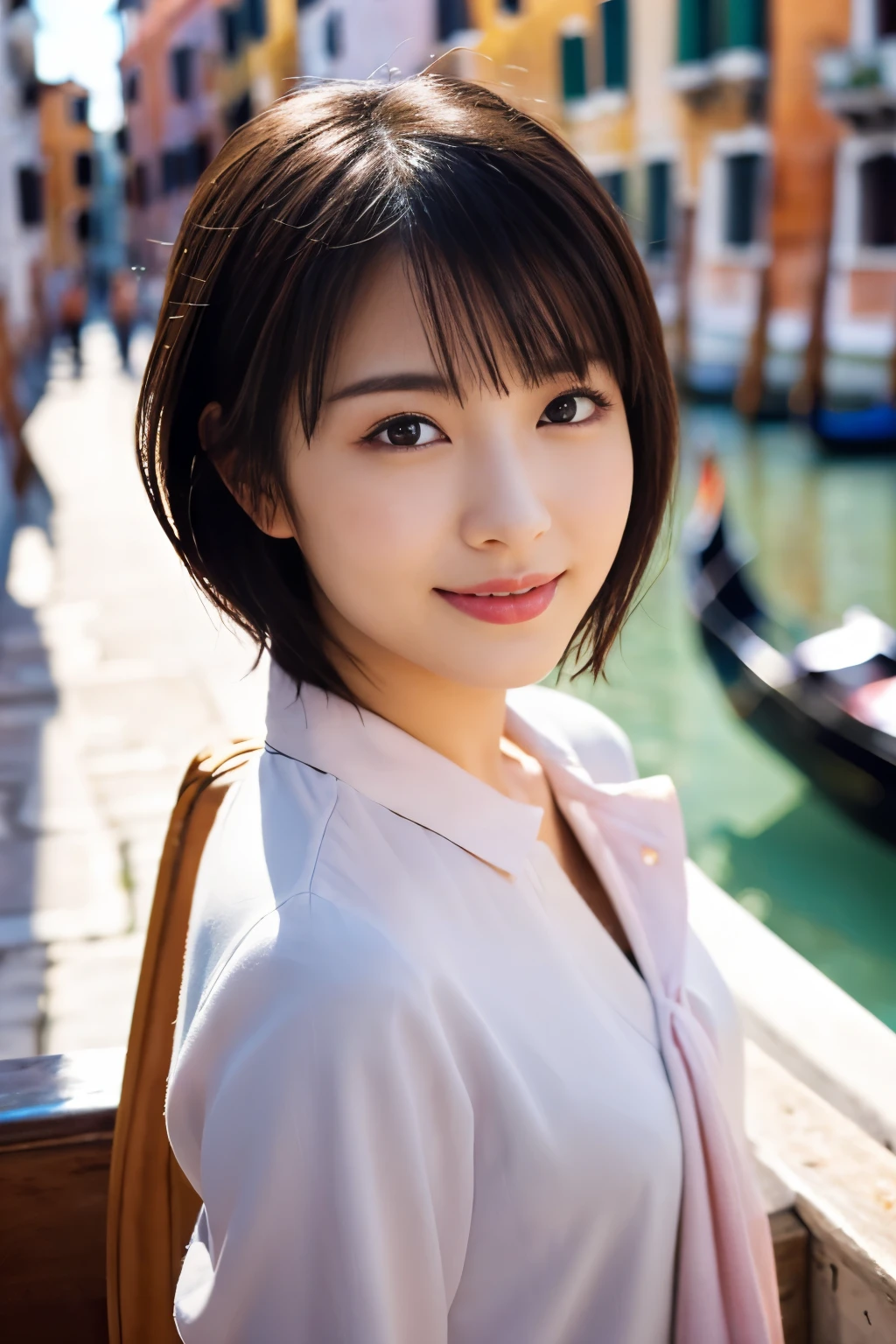 1 girl, (Spring-like outfit with light pastel colors.:1.2), beautiful japanese actress, (semi short hair:1.3), young face,
(RAW photo, highest quality), (realistic, Photoreal:1.4), masterpiece, 
very delicate and beautiful, very detailed, 2k wallpaper, wonderful, 
finely, very detailed CG Unity 8K 壁紙, Super detailed, High resolution, 
soft light, beautiful detailed girl, very detailed目と顔, beautifully detailed nose, beautiful and detailed eyes, cinematic lighting, 
break
(gondola ride in venice:1.3), 
perfect anatomy, slender body, smile, Face the front completely, looking at camera