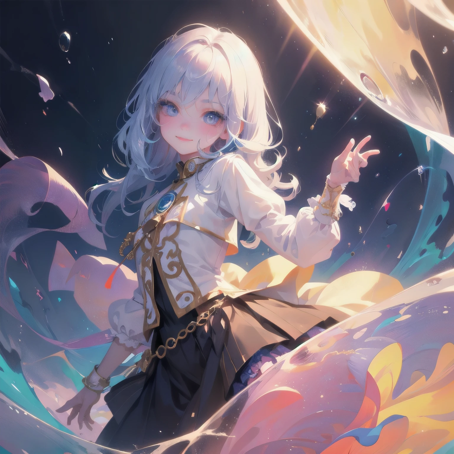 a boy equals a girl,surreal,vibrant colors,dreamlike atmosphere,impressionistic,soft brushstrokes,magical realism,ethereal lighting,whimsical,hazy,beautiful detailed eyes,long eyelashes,playful smile