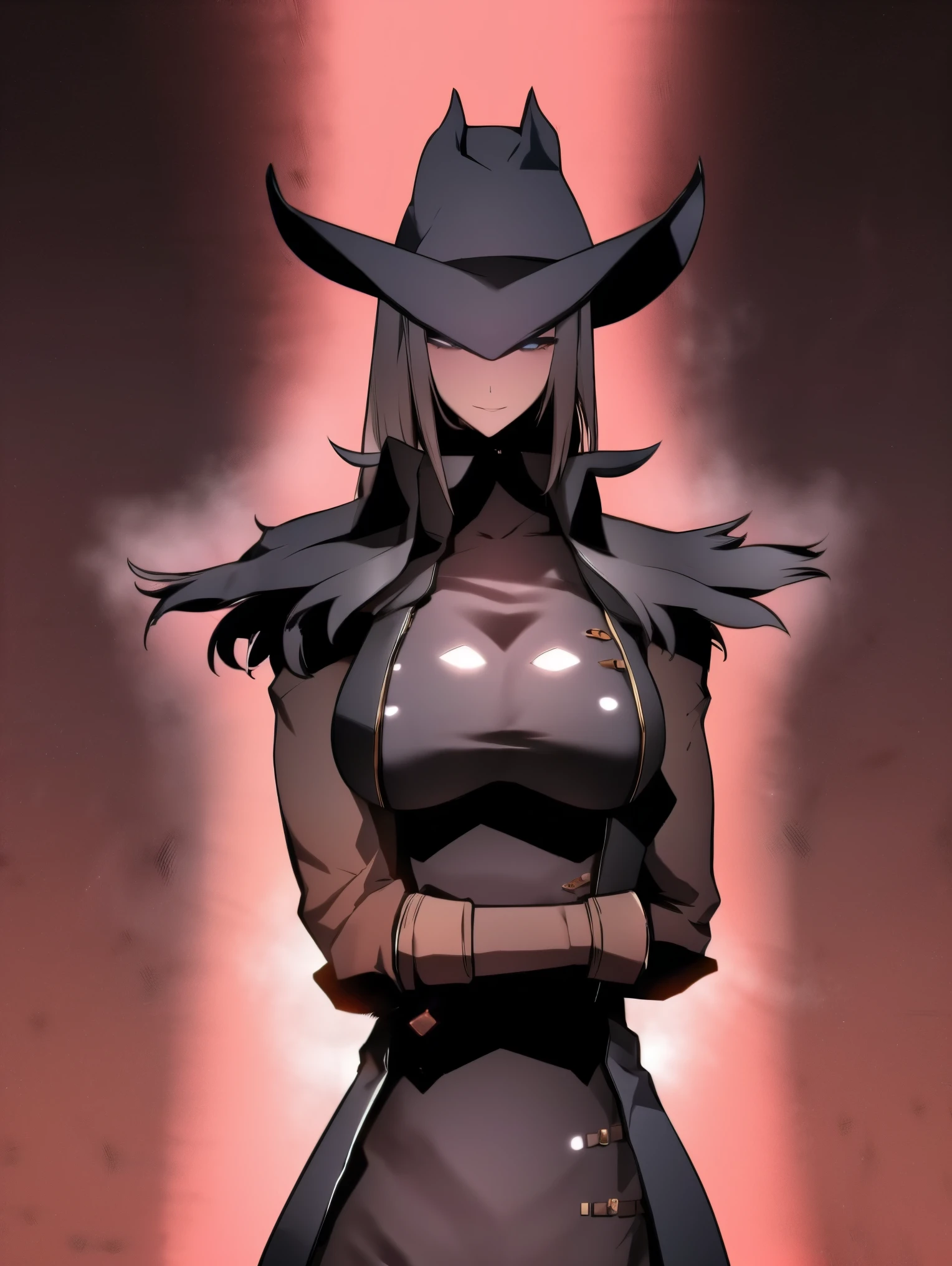 Cowgirl, bounty hunter, black hair, dark color clothes, berfect breast, fantasy 