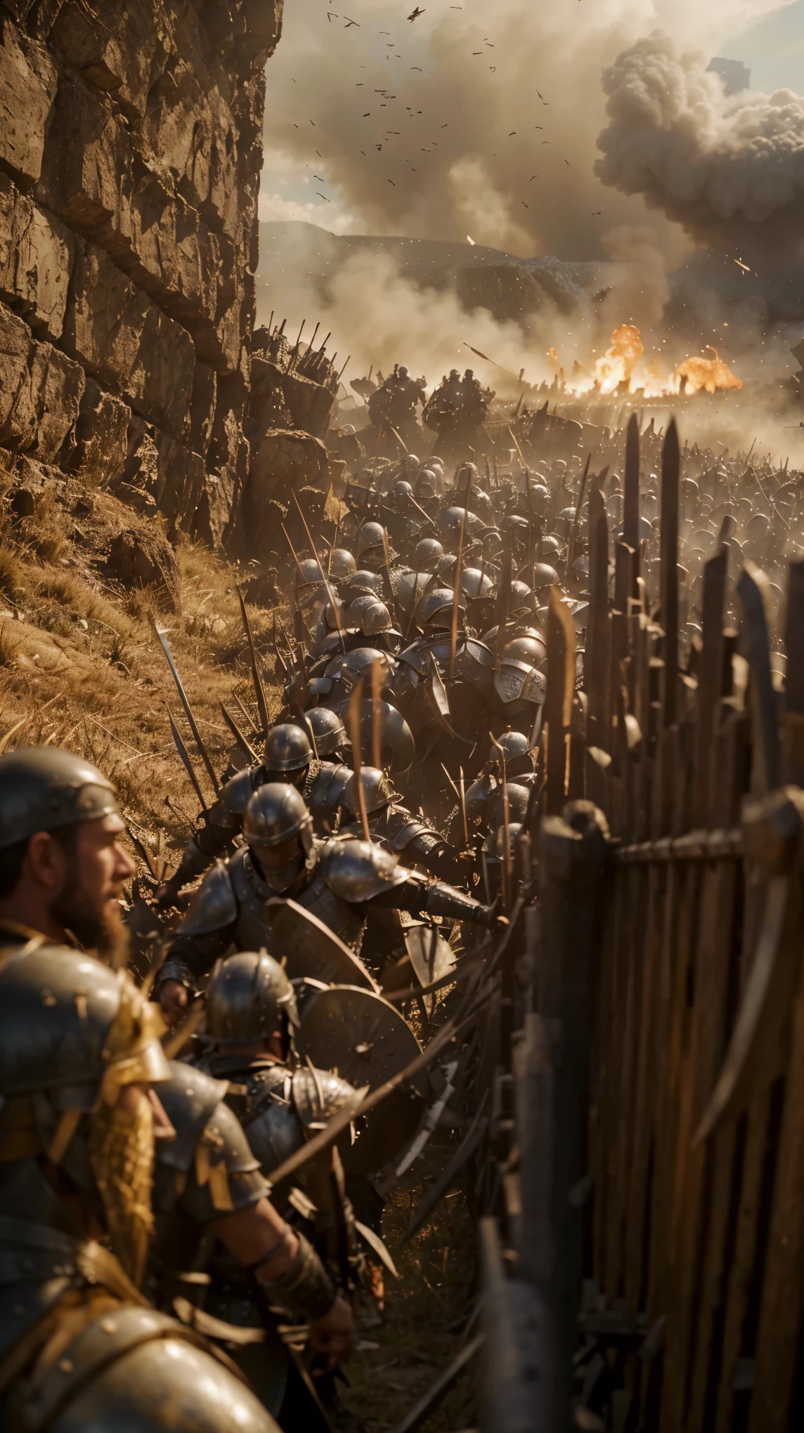 arafed image of a group of men in full armor walking through a field, an epic viking battle scene, stunning vfx, epic battlescene, invading army background, background of invading army, epic battle scene, heroic battle scene, shot from game of thrones, highly detailed vfx scene, aftermath of a huge battle, background: battle scene, still from game of thrones