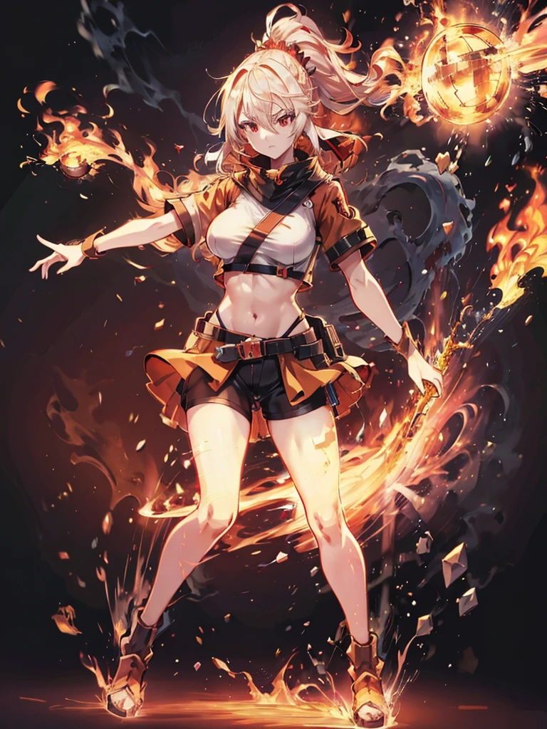 (masutepiece, Best Quality), (Perfect athlete body:1.2), (detailed hairs), Ultra-detailed, Anime style, Full body, Cyberpunk Ninja Girl, Japan Hairstyles, Red Eyes, Wield a giant flaming sword, Standing in the wasteland, Wear high-tech boots, 8K High Resolution, trend artstation, White background, Standing in the wasteland, Whole body,1 girl, alone, Full body, sexy body, WINGS ON HER BACK, FIRE WINGS, belly showing, Big Breasts, long hair, Full HD quality, black hair with NEON RED highlights, Bangs between eyes, neon green eyes, face sexy, short jacket, slightly open jacket, Navel, Navel exposed, short shorts, Slightly open, fire element coming out of his hands, fire element in his hand, Full HD quality, ELEMENTAL FIRE AURA AROUND THE BODY