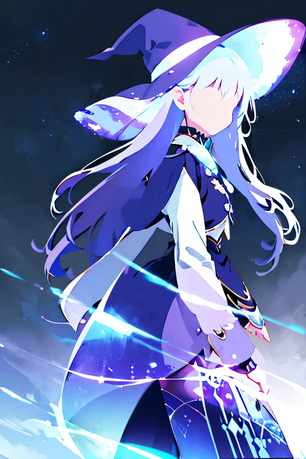 Super shiny hologram metallic clear bodysuit、bold pose、perfect lighting、Holographic metallic clear bodysuit, A girl with long silver hair wearing a witch hat stands alone in an outdoor scene. The sky is filled with fluffy clouds, creating a beautiful backdrop. The girl's hair is intricately detailed, flowing freely in the gentle breeze. Her witch hat is adorned with intricate patterns and adds a touch of mystery to her appearance. The sky above is a vibrant shade of blue, with scattered clouds creating a dreamy atmosphere. The day is bright and sunny, casting a warm glow on the surroundings. As the girl gazes upwards, she is captivated by the sight of a crescent moon visible amidst the daylight. A bird flies gracefully across the sky, adding to the sense of tranquility. This artwork is a masterpiece, with ultra-detailed features that bring the scene to life. The artwork showcases the beauty of nature and the enchantment of the witch's world.