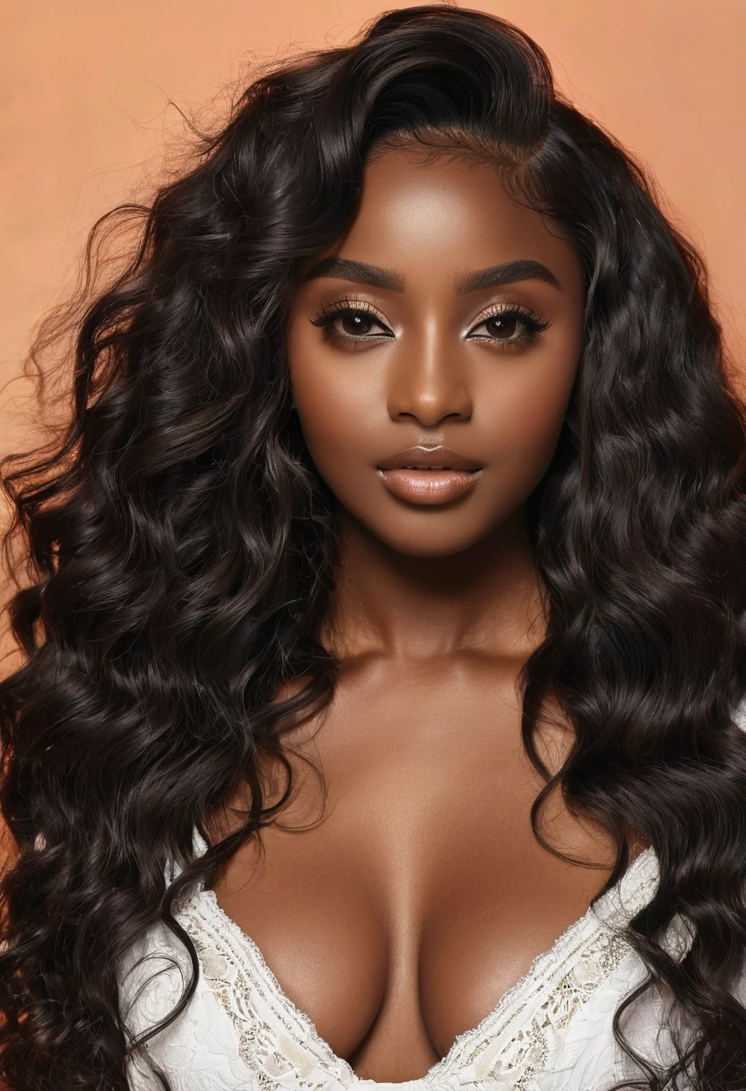 (masterpiece, best quality), deep ebony 1girl, beautiful face, wavy hair, (((dark-skinned)))