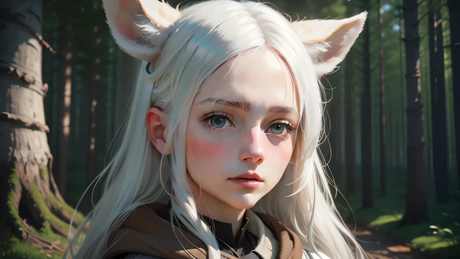 1 girl,Birch forest,Monet color,(thick:1.2), broadcast,close-up,close-up,Anime characters,White hair,deer hair,whole body,oil painting,Postimpressionist,(Face up:1.2),Postimpressionist,drops,Great,Soft lighting,Cold,