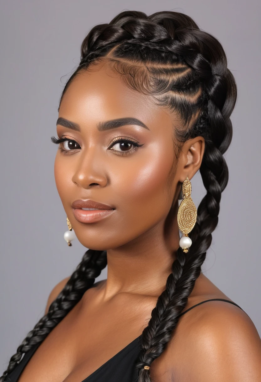 (masterpiece, highest quality), Deep Ebony 1 Woman, beautiful face, braided hair