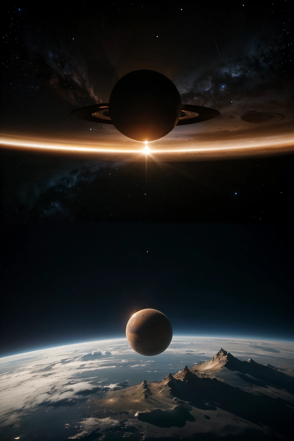 outer space with a planet in the center, pequeno, roxoso, planet where the little prince lives, with a person living in it like the work Little Prince