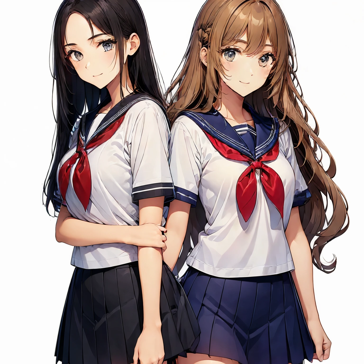 high quality,((2girls,chyuri,snuggling,smile)),Japanese high school student,short sleeve sailor school uniform,